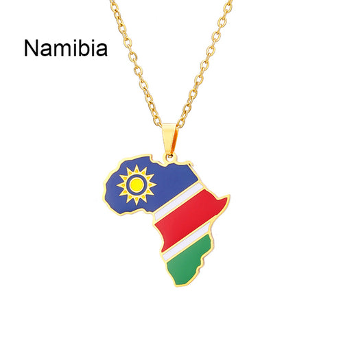 New Africa Map Flag Pendant Necklace Stainless Steel Gold For Men
