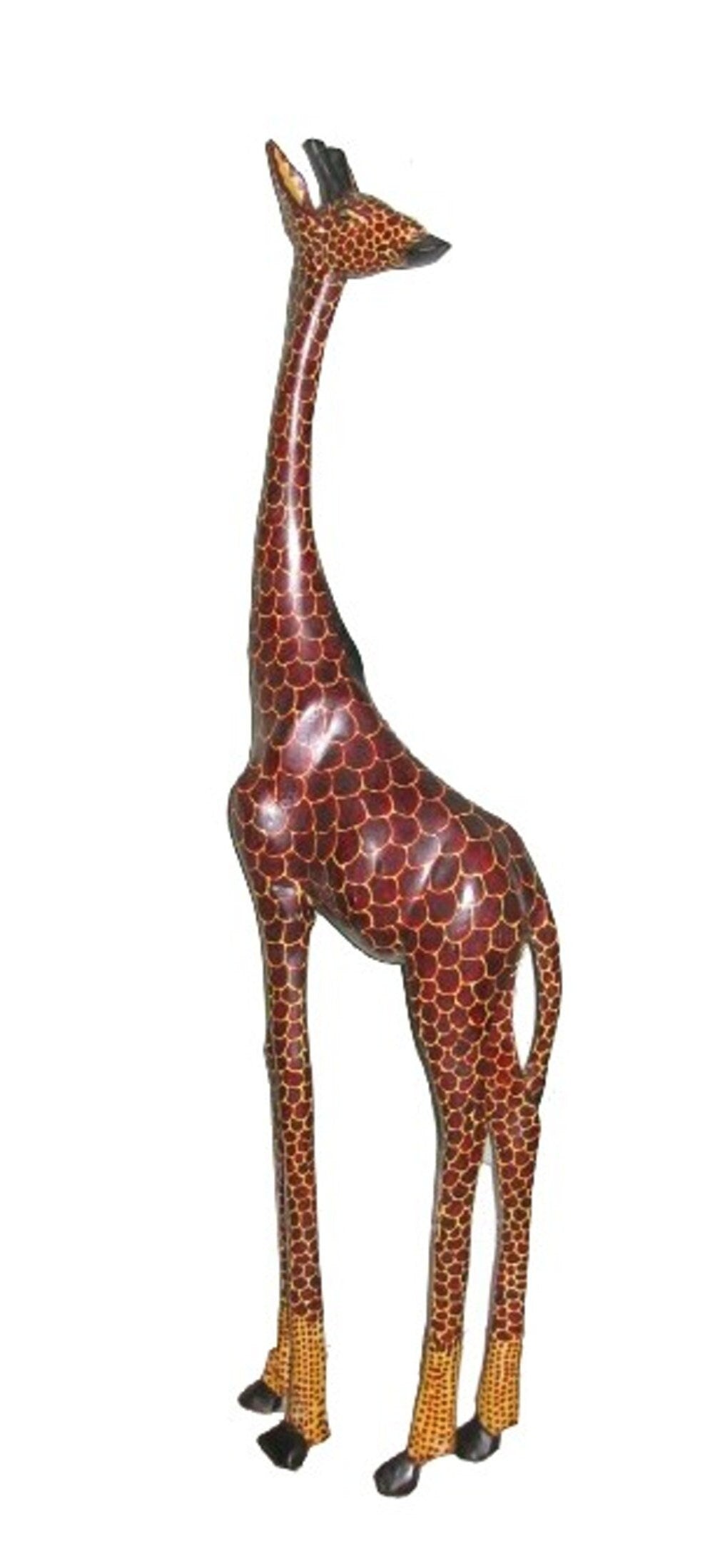 African Giraffe Carving in Wood Choose Size 4 foot (120 cm) / 3 foot (90 cm) / 2 foot (60 cm) Tall Fair Trade with Story-card