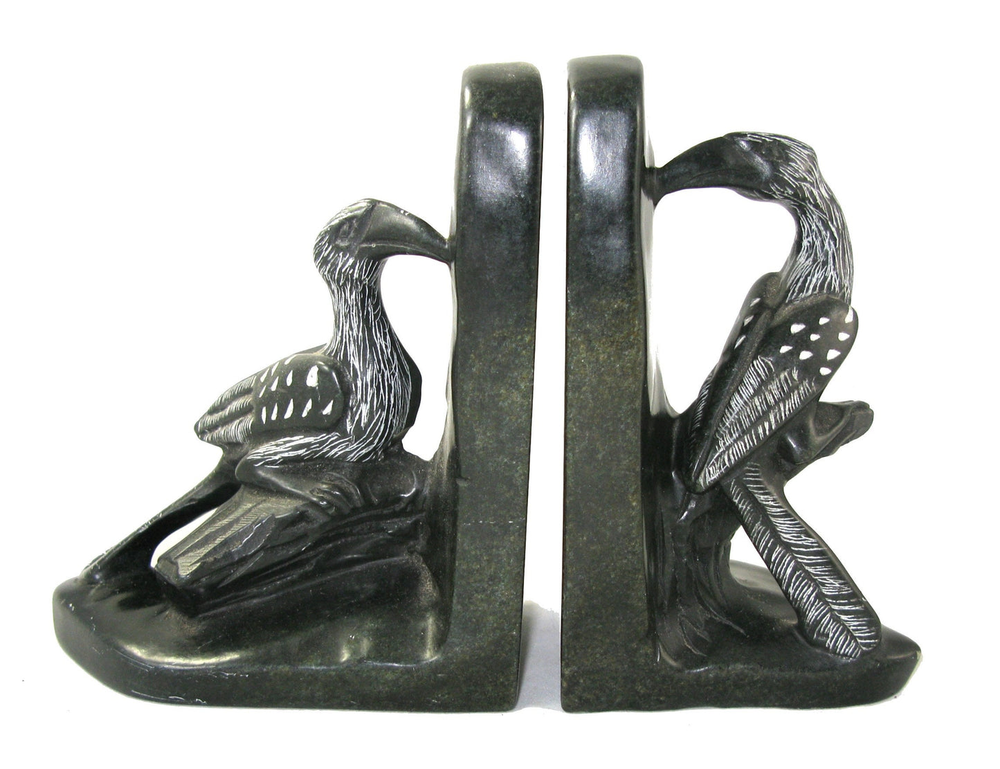 African Art Stone Hornbill Bookends Sculpture from Zimbabwe 15 cm
