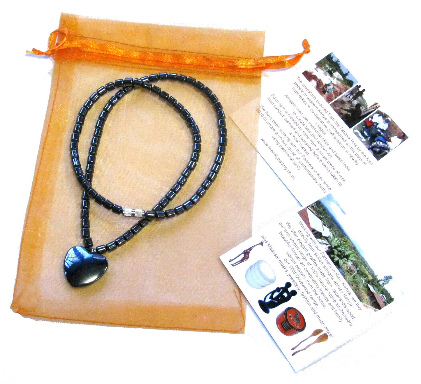 Hematite Healing Energy Anti-Stress Necklace 18" / 45 cm Indian Elephant Jewelled Pendant Handmade + Presentation Pouch & Storycard
