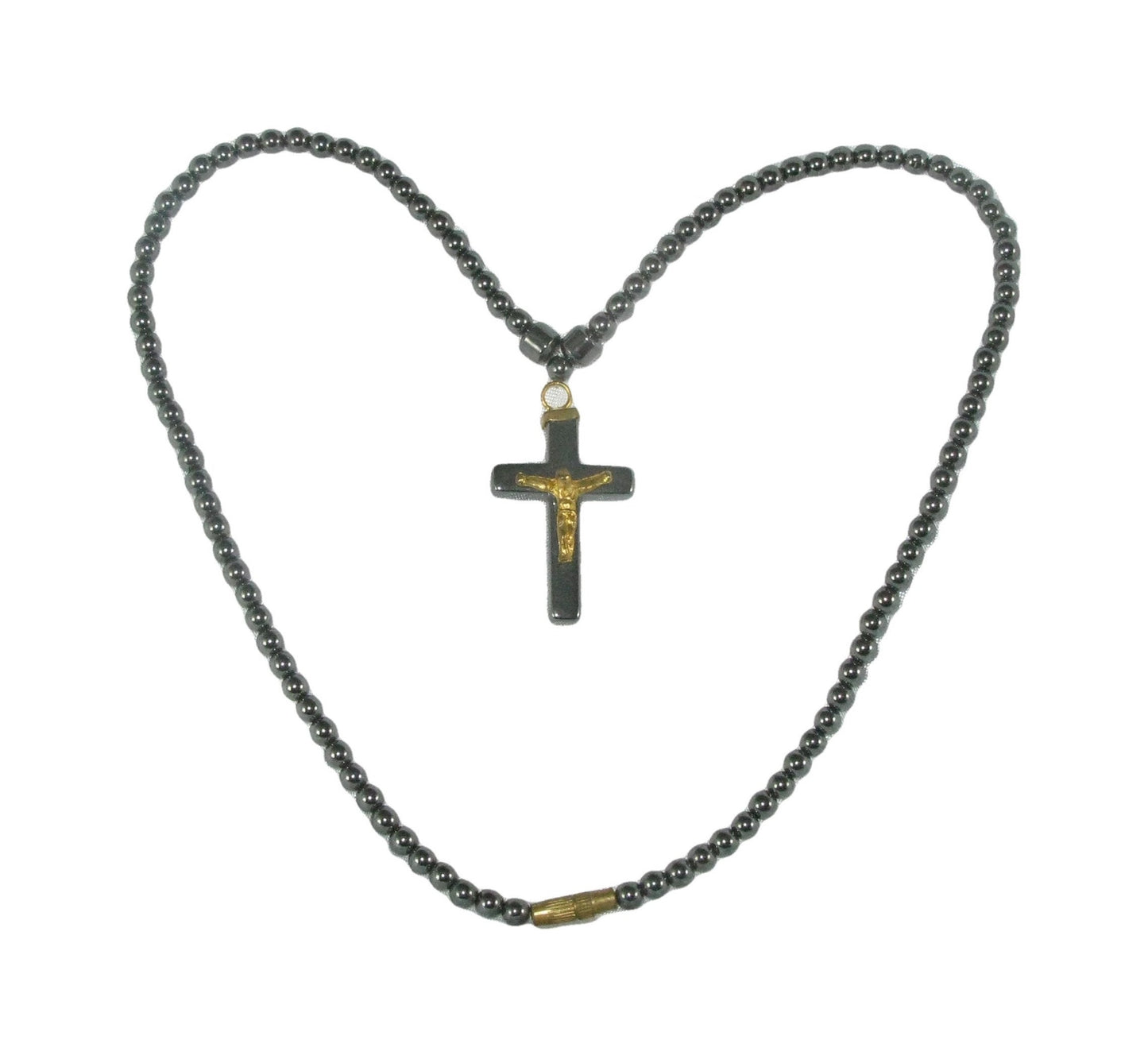 Hematite Healing Energy Anti-Stress Necklace 18" / 45 cm Crucifix Pendant Handmade + Presentation Pouch & Storycard