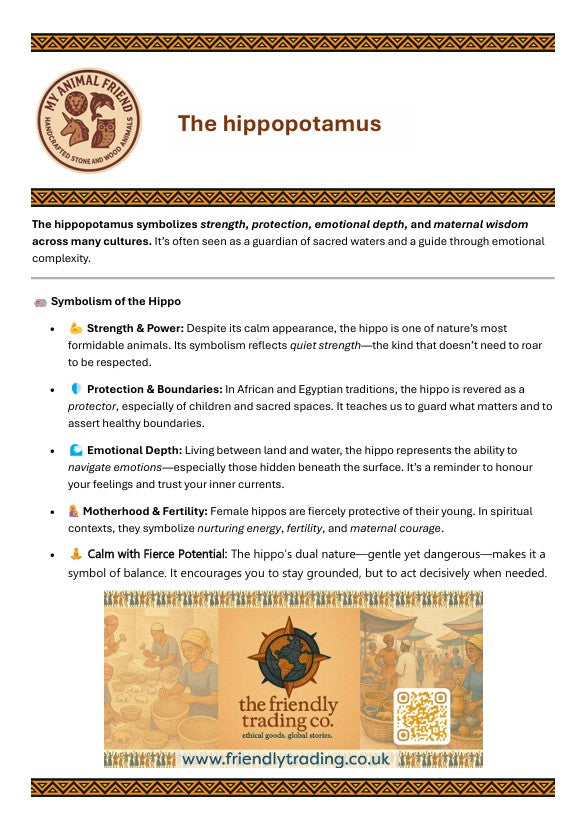 My Animal Friend – Hand-Carved Soapstone Companions // Hippo // Healing Animal Totem // 8 cm with Gift Box & story card