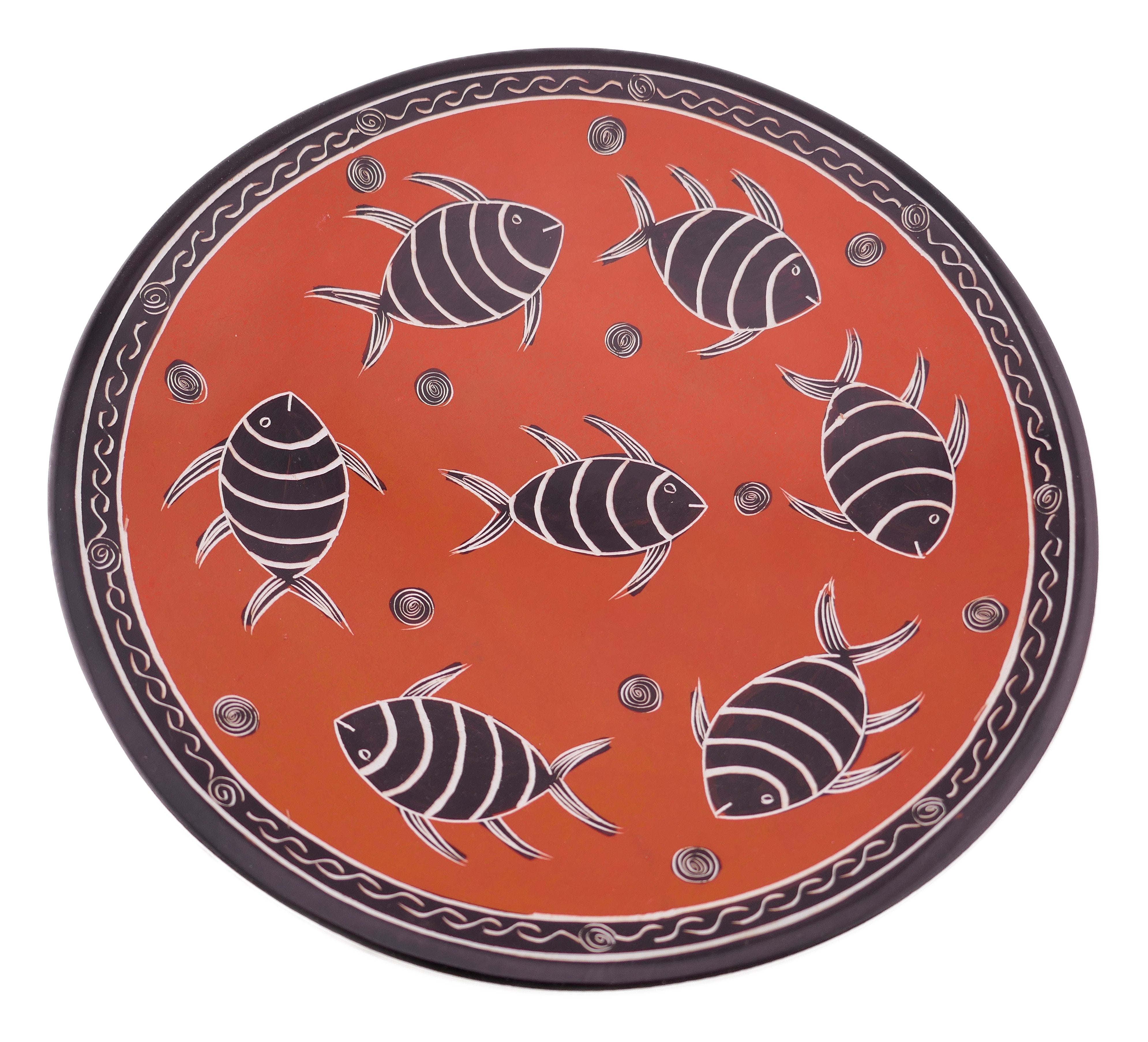 Handmade Stone Trivet / Hot plate // Display Plate //Orange Fish design // Protect your table from hot pots and pans 25 cm / 10