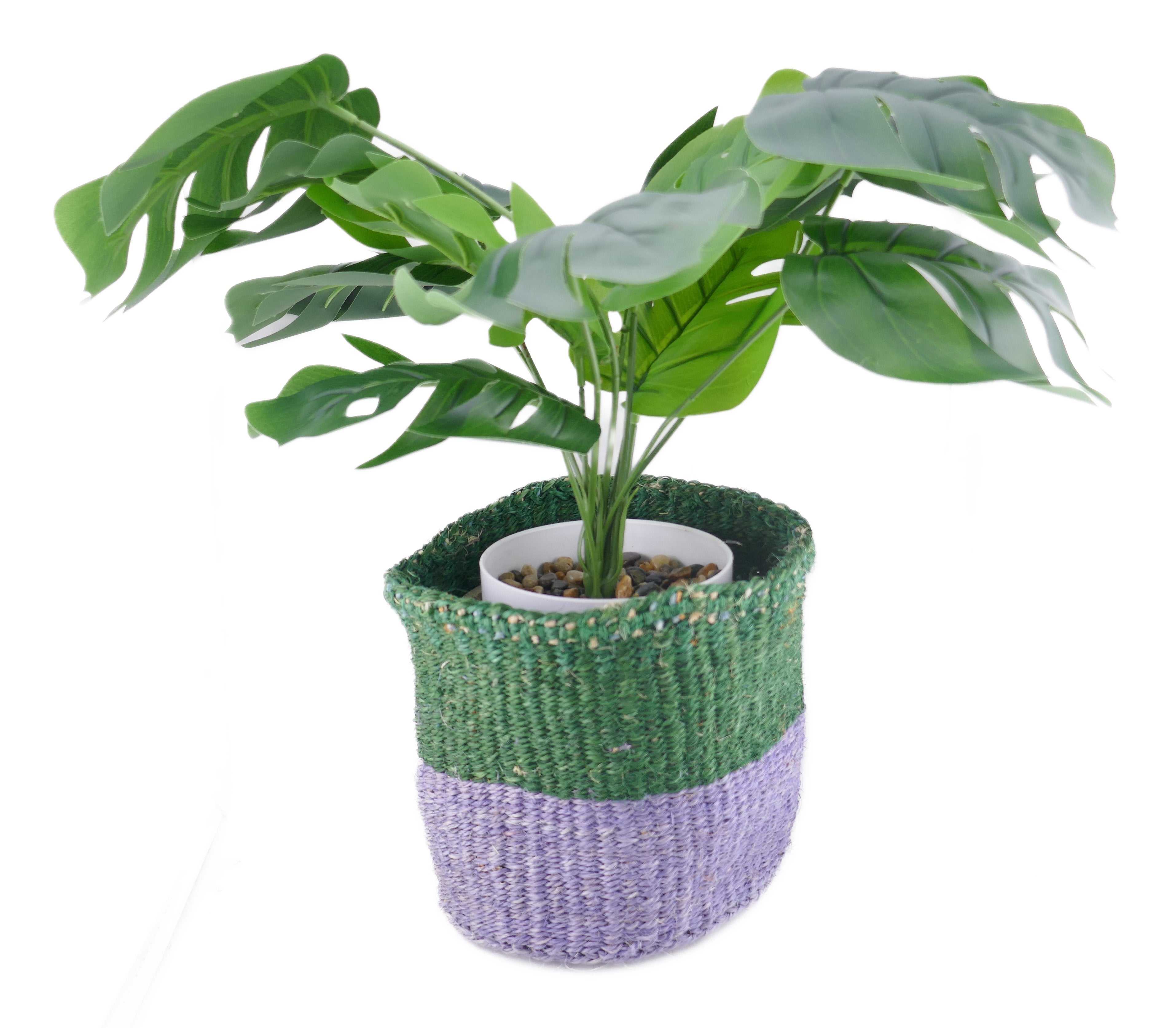 African Plant / Storage Basket / Kiondo Woven Sisal Planter / 23 cm / 9 inch wide / Greens