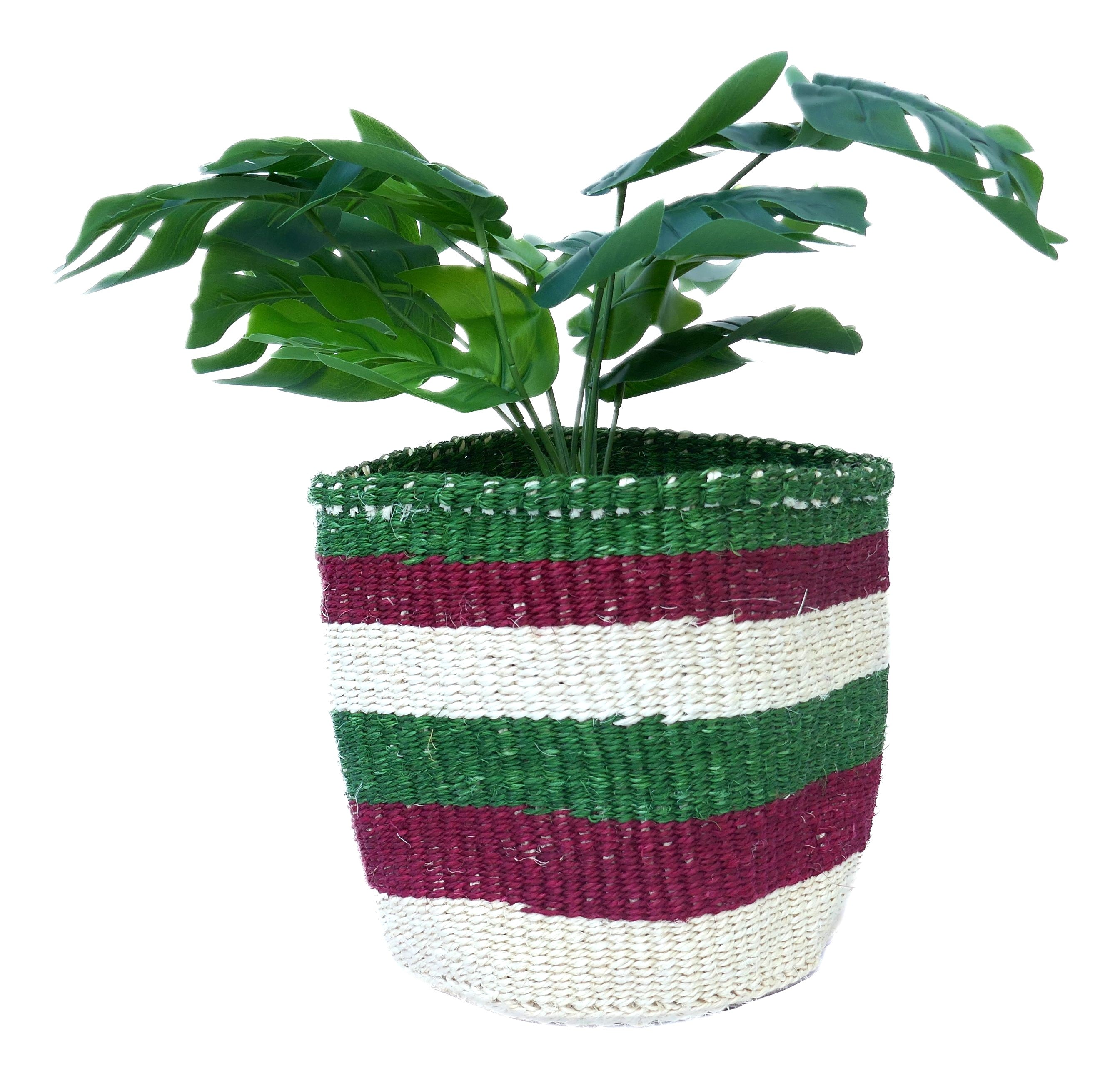 African Plant / Storage Basket / Kiondo Woven Sisal Planter / 23 cm / 9 inch wide / Greens