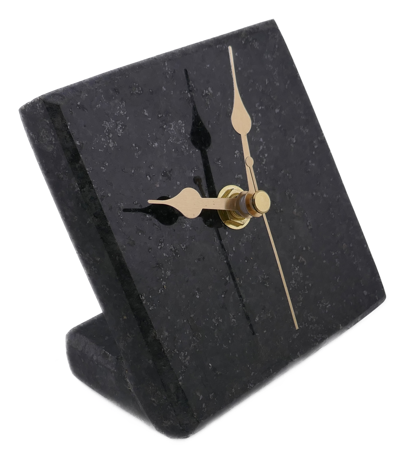 Handmade Granite Desk Clock – African Design, Natural Black Stone, Quartz Movement, Compact Freestanding 10×10×6 cm – Friendly Trading Co