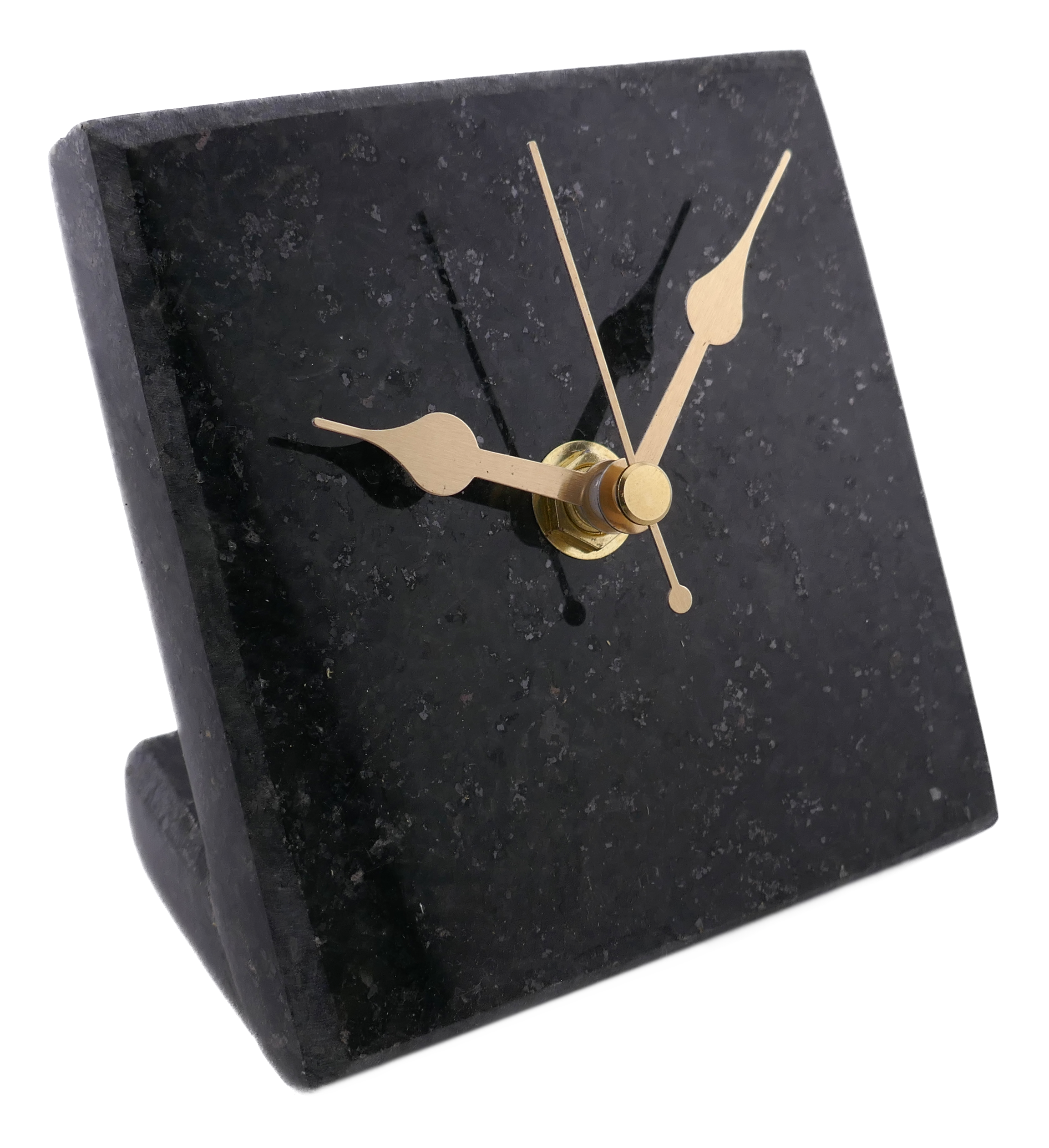 Handmade Granite Desk Clock – African Design, Natural Black Stone, Quartz Movement, Compact Freestanding 10×10×6 cm – Friendly Trading Co