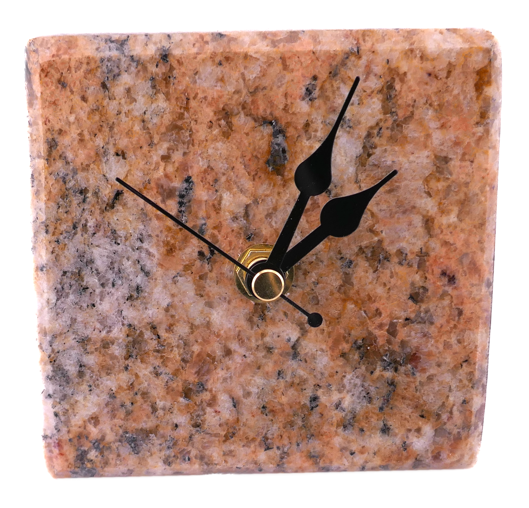Handmade Granite Desk Clock – African Design, Natural Pink Stone, Quartz Movement, Compact Freestanding 10×10×6 cm – Friendly Trading Co