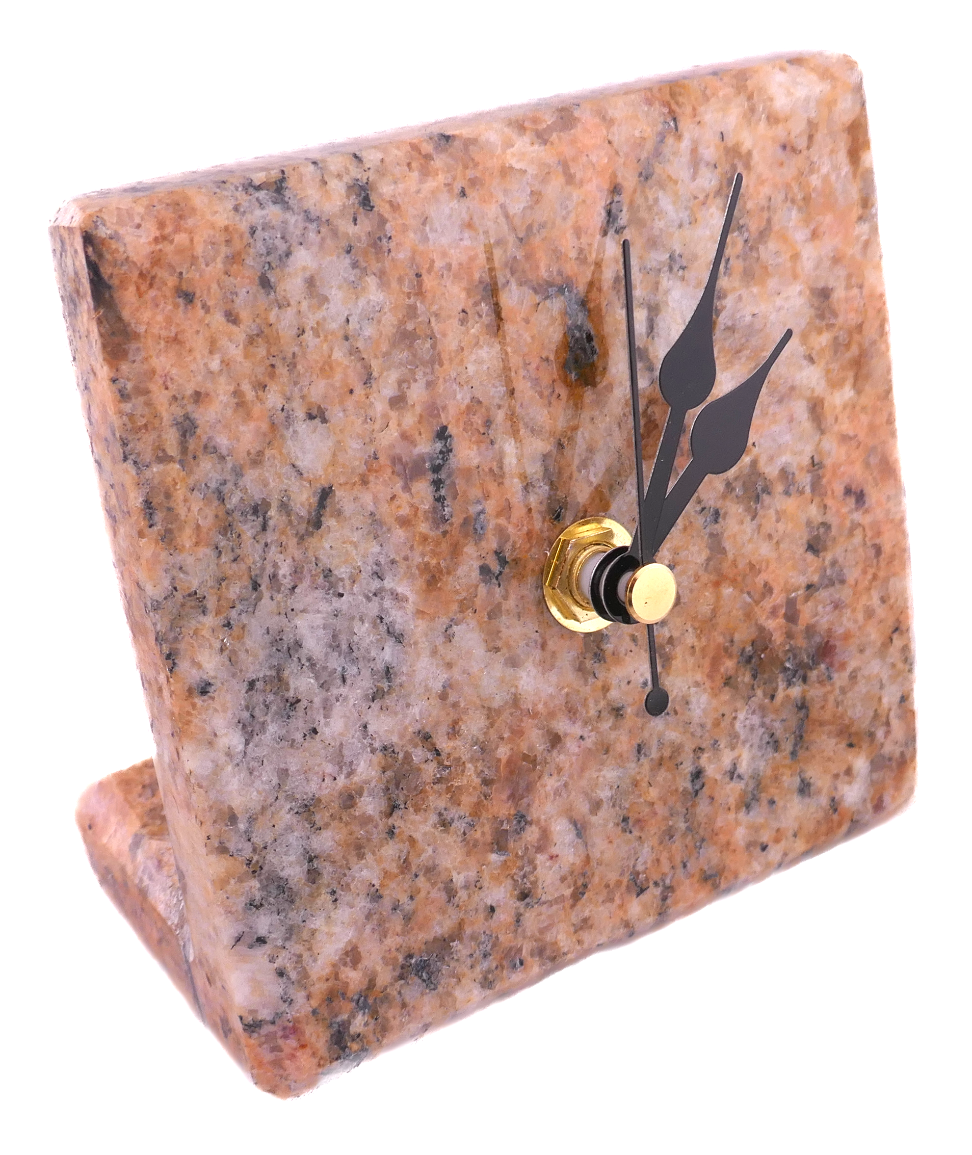 Handmade Granite Desk Clock – African Design, Natural Pink Stone, Quartz Movement, Compact Freestanding 10×10×6 cm – Friendly Trading Co