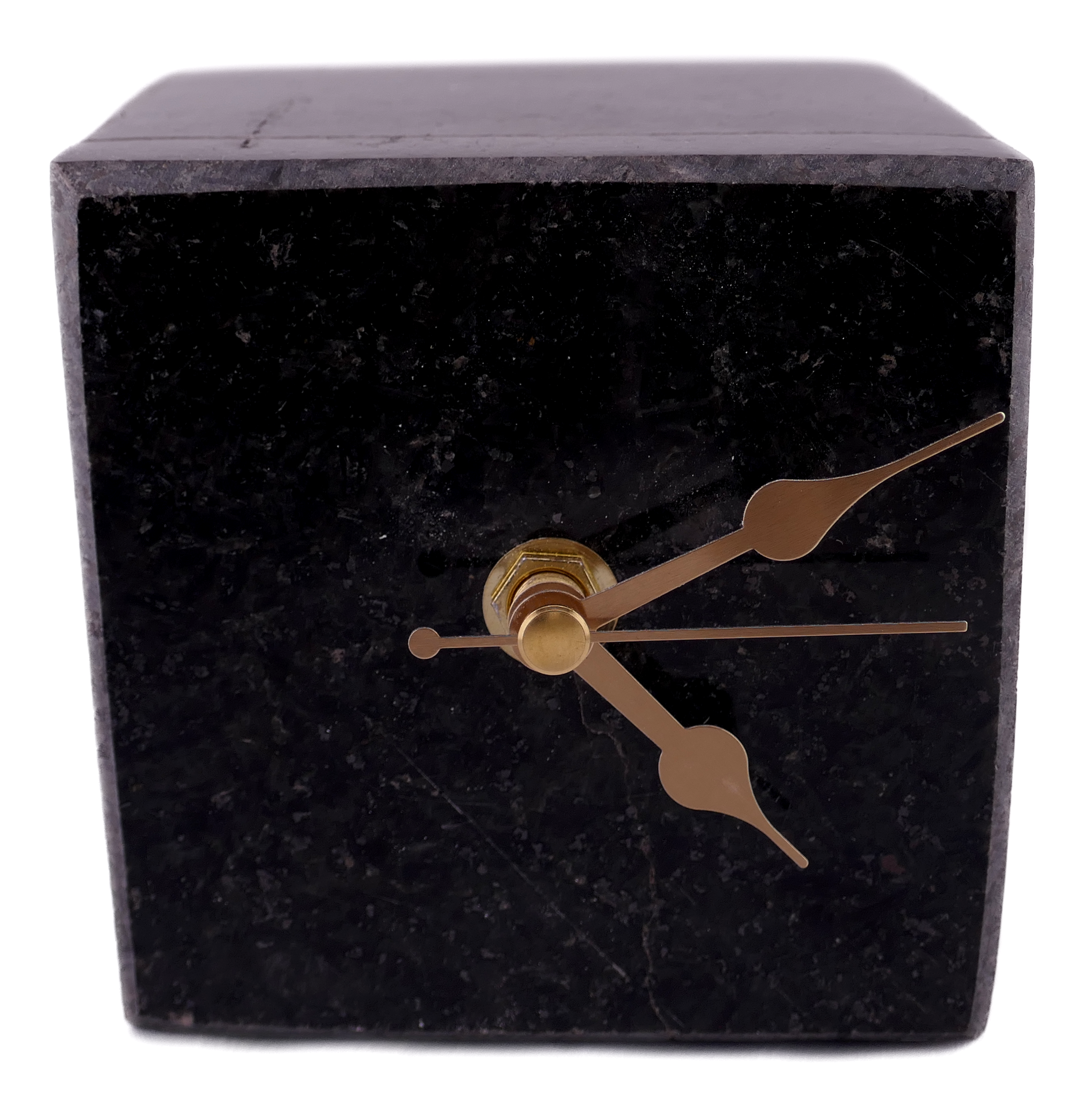 Handmade Granite Cube Desk Clock – African Design, Natural Black Stone, Quartz Movement, Compact Freestanding 10×10×6 cm – Friendly Trading Co
