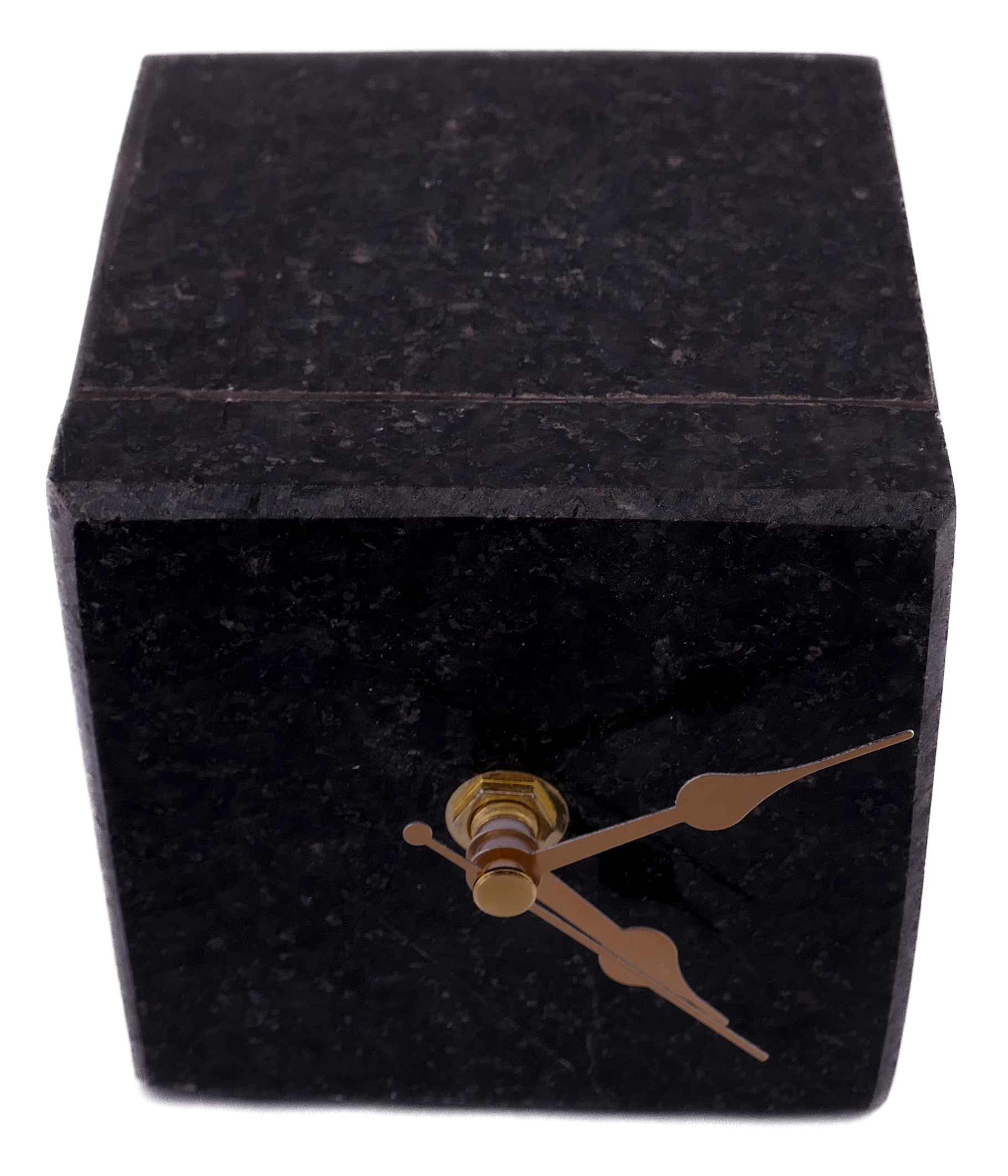 Handmade Granite Cube Desk Clock – African Design, Natural Black Stone, Quartz Movement, Compact Freestanding 10×10×6 cm – Friendly Trading Co