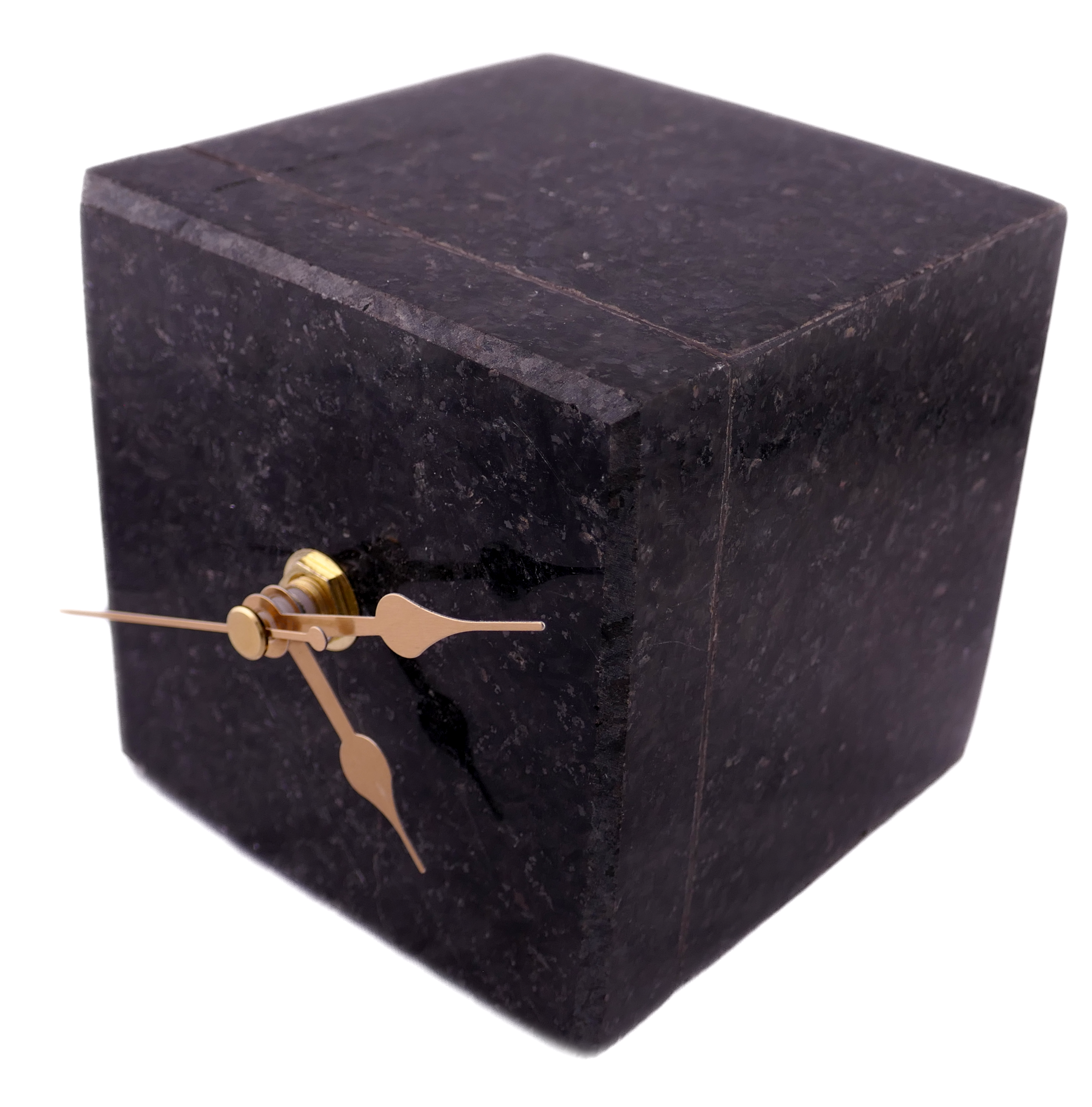 Handmade Granite Cube Desk Clock – African Design, Natural Black Stone, Quartz Movement, Compact Freestanding 10×10×6 cm – Friendly Trading Co