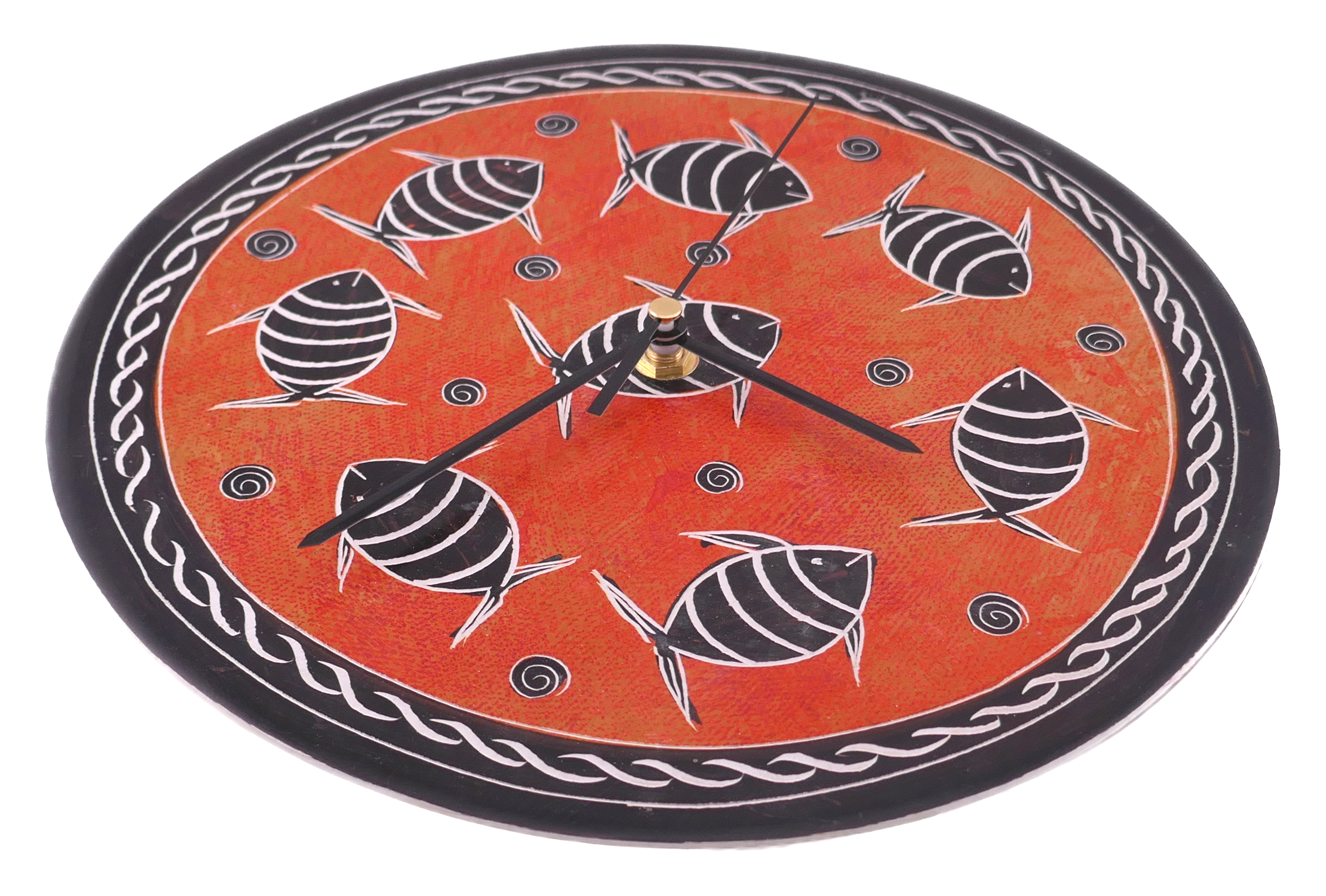 Handcrafted African Stone Wall Clock 8 inch – Artisan‑made, Orange Fish Design, Natural Stone, Quartz Movement, Ready to Hang