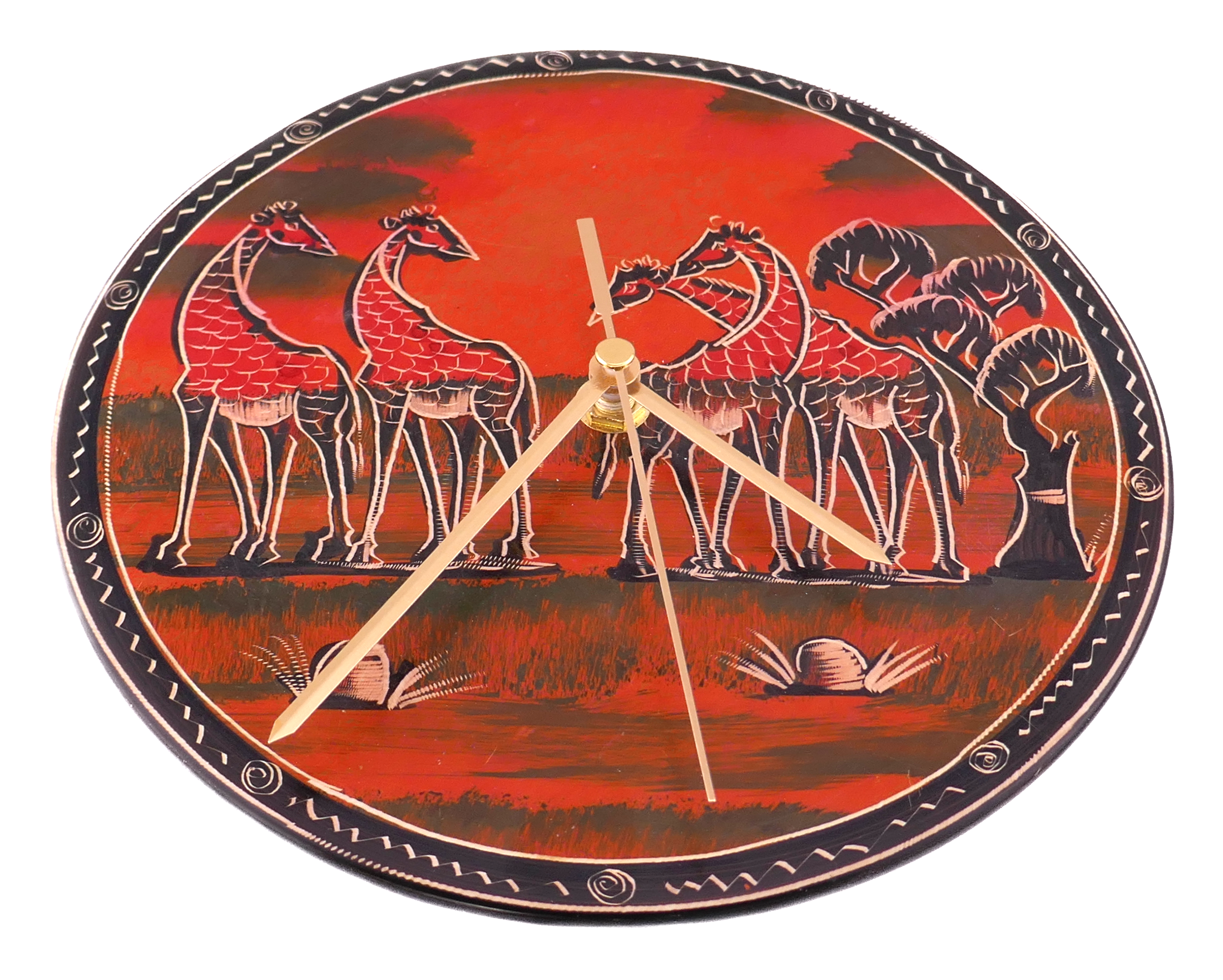 Handcrafted African Stone Wall Clock 8 inch – Artisan‑made, African Life Designs, Natural Stone, Dancers, Village Huts, Giraffes, Quartz Movement, Ready to Hang
