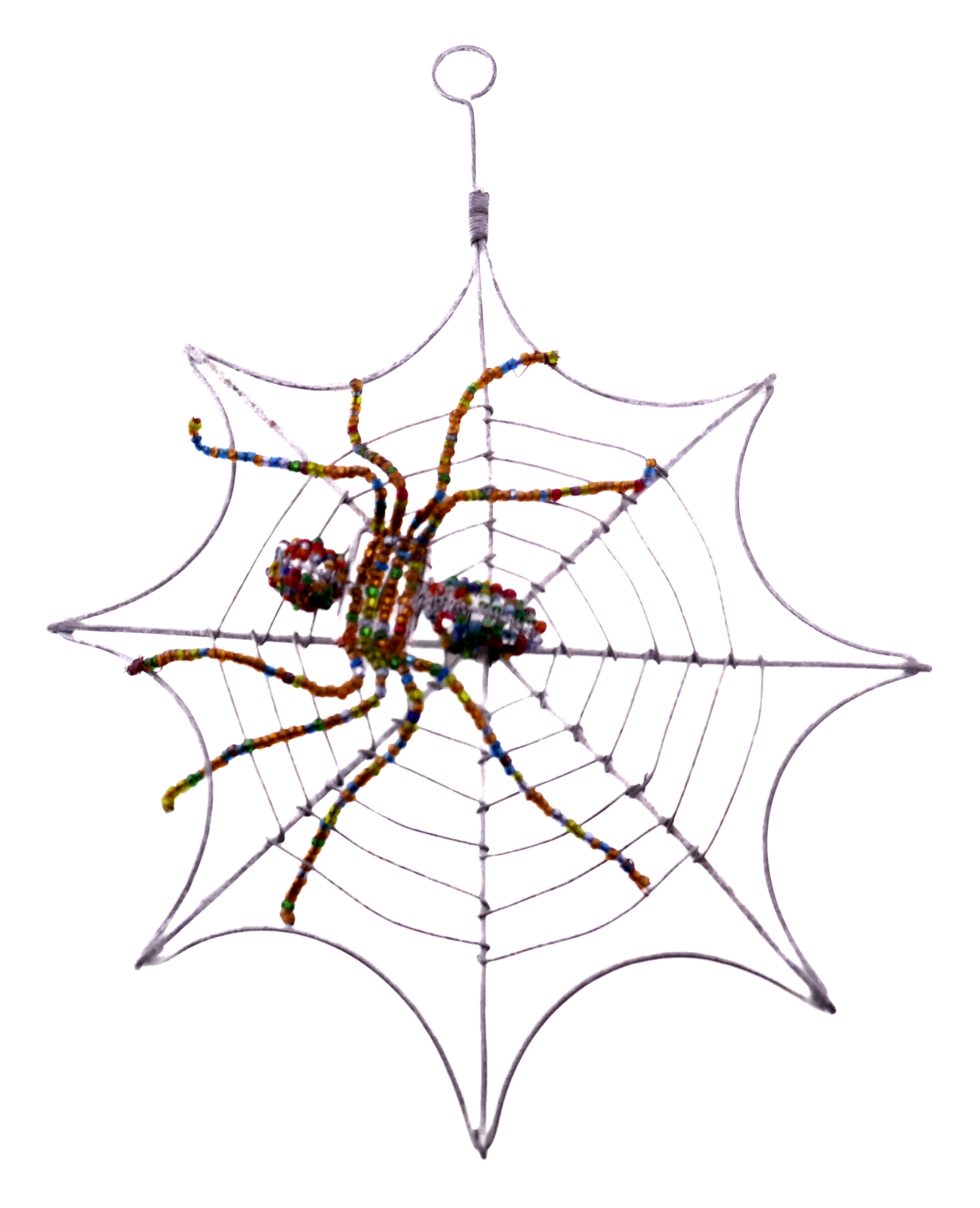 Hand‑Crafted Wire Spider’s Web with Colourful Spider 25 cm