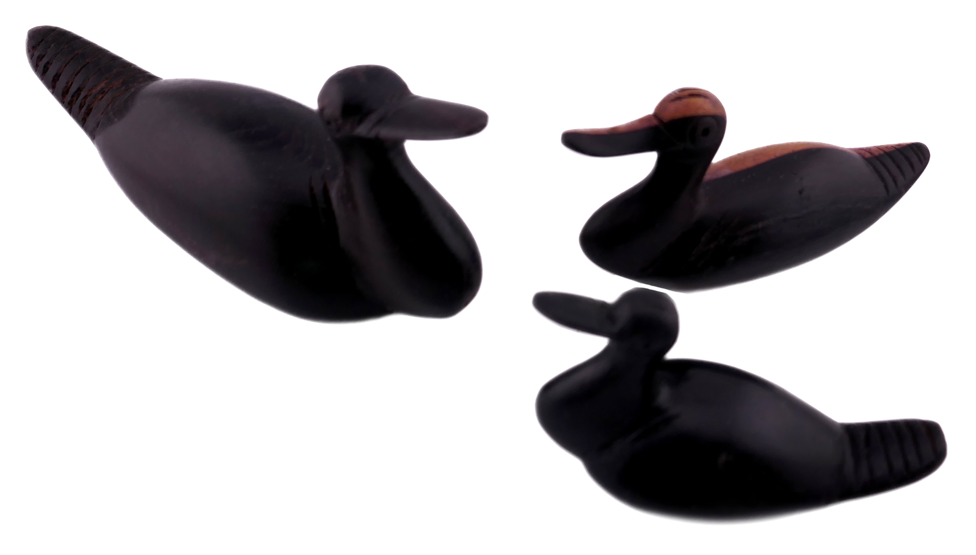 Handcrafted Ebony Wood Duck Trio