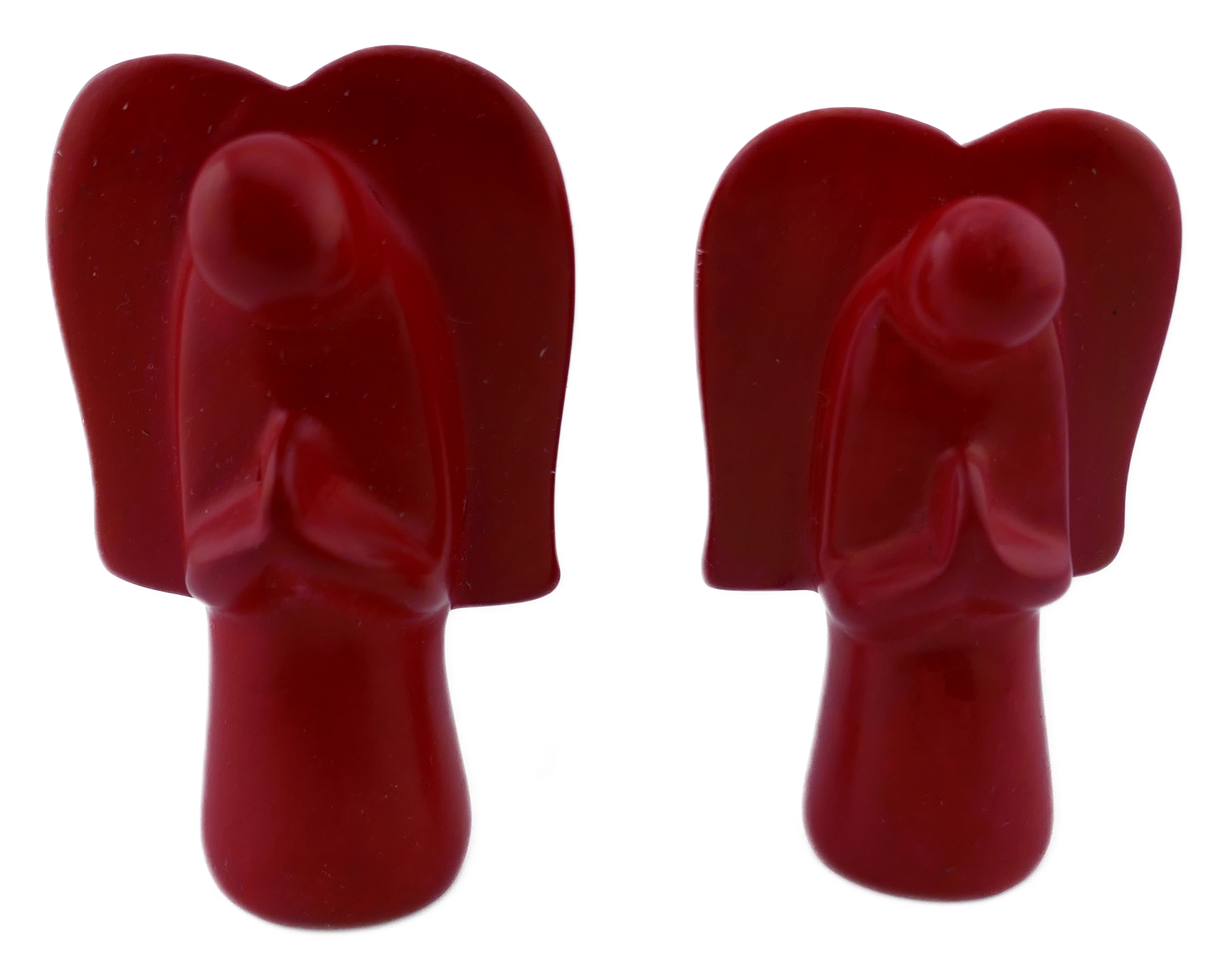 Hand‑Carved Red Stone Angels – Pair