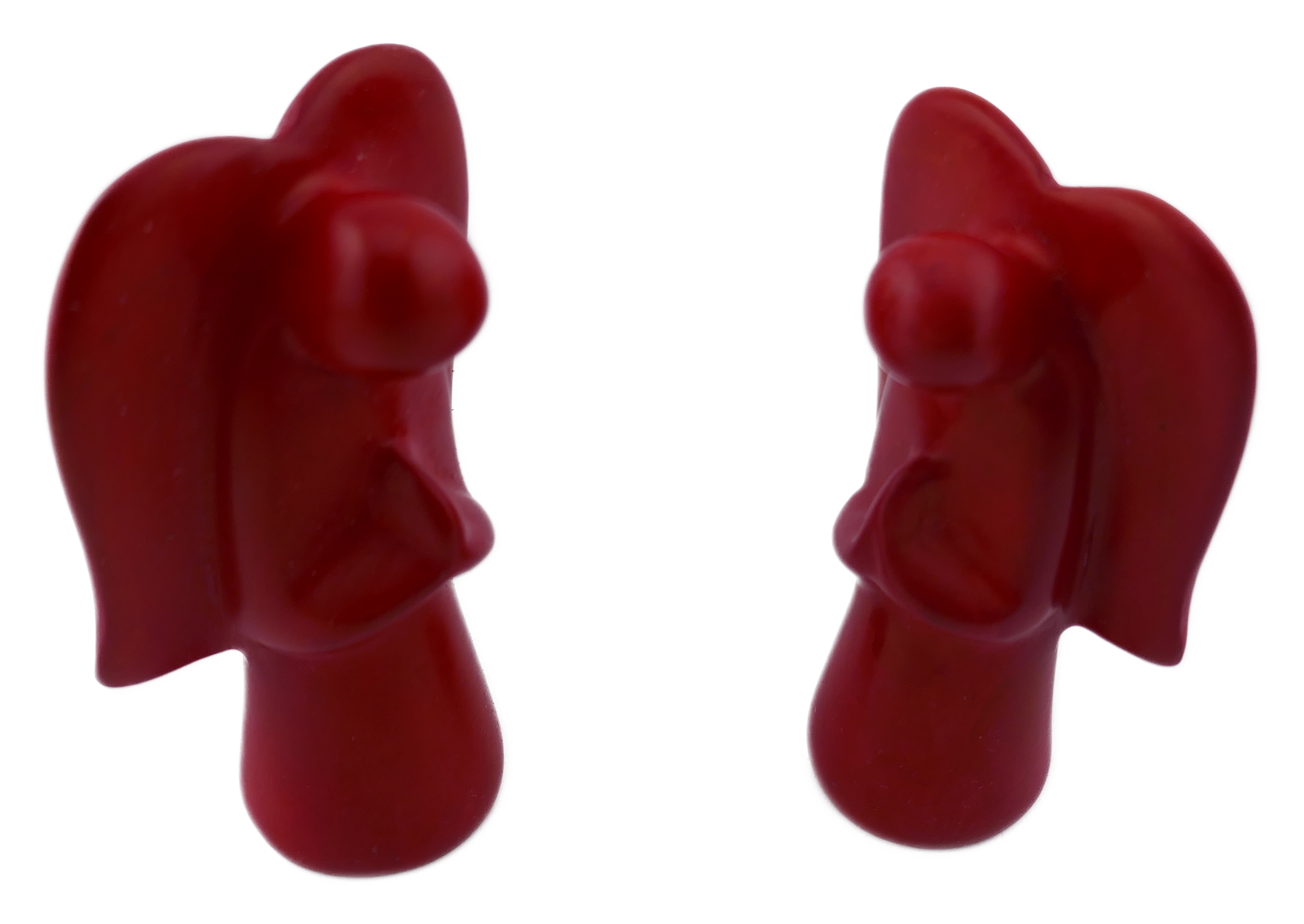 Hand‑Carved Red Stone Angels – Pair