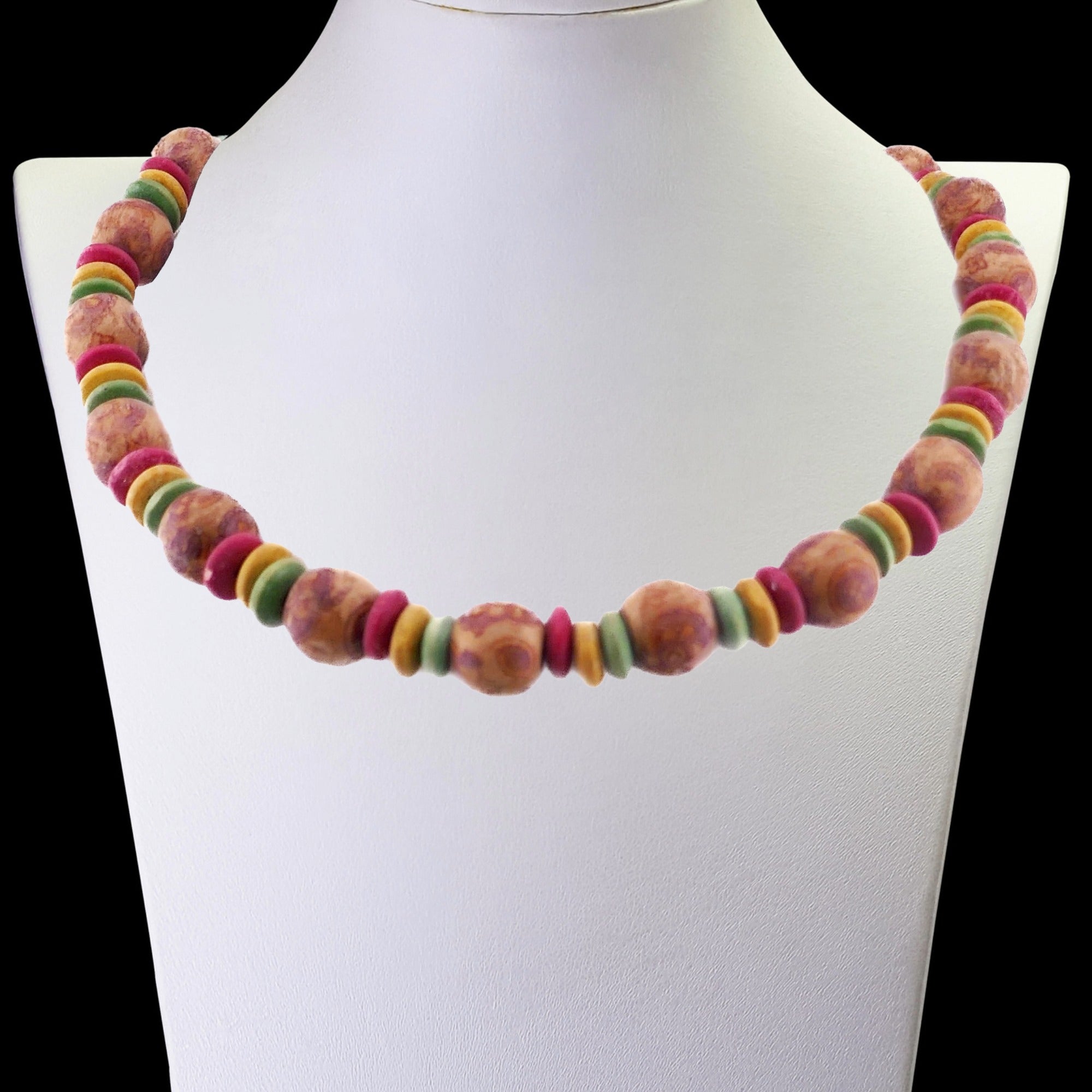 African beaded Necklace // 15" / 38 cm // Wooden beads // Hand made in Zimbabwe, Southern Africa // orange Presentation Pouch - FriendlyTradingCo