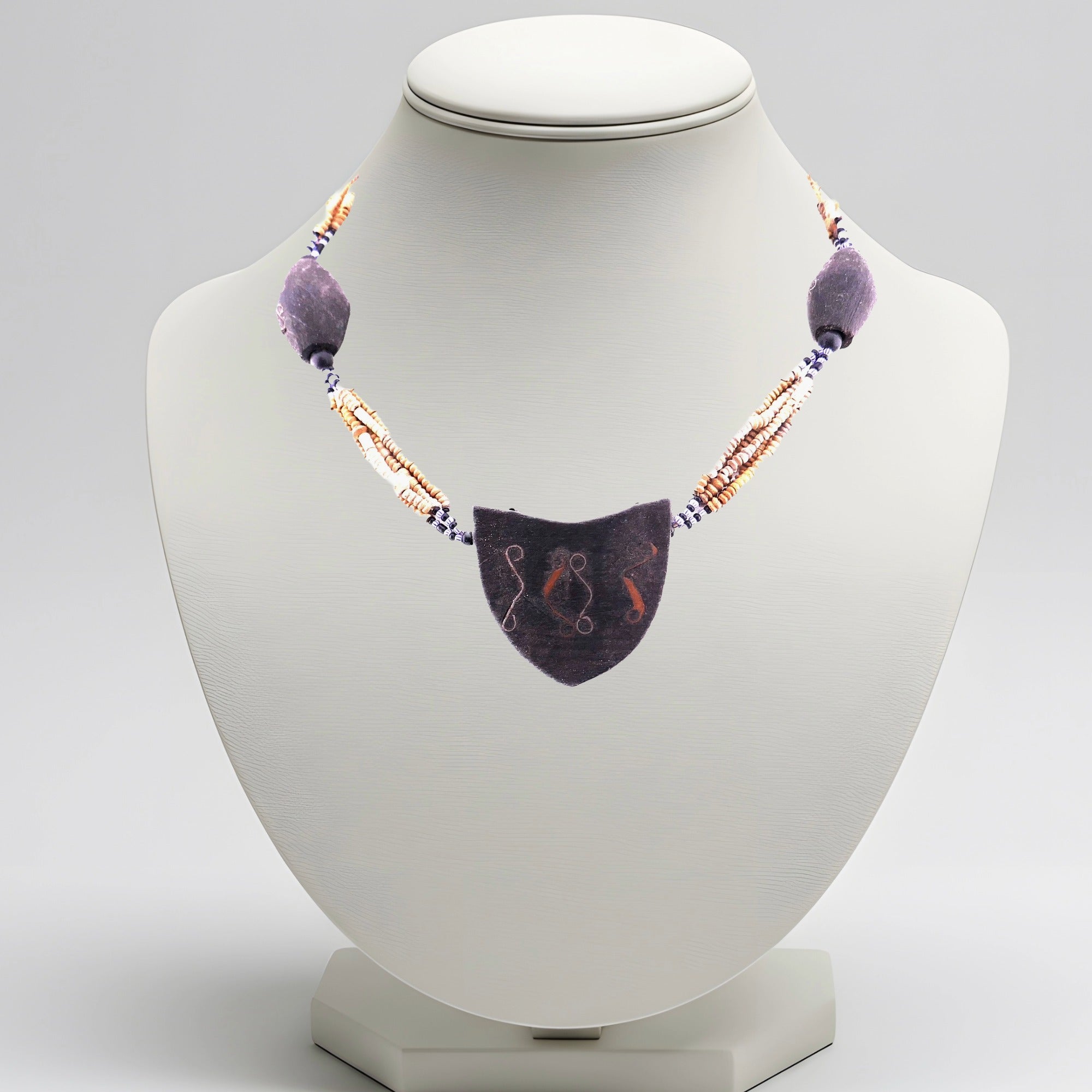 African beaded Necklace // 16" / 40 cm // Stone pendant & beads // Hand made in Senegal, West Africa // with orange Presentation Pouch - FriendlyTradingCo