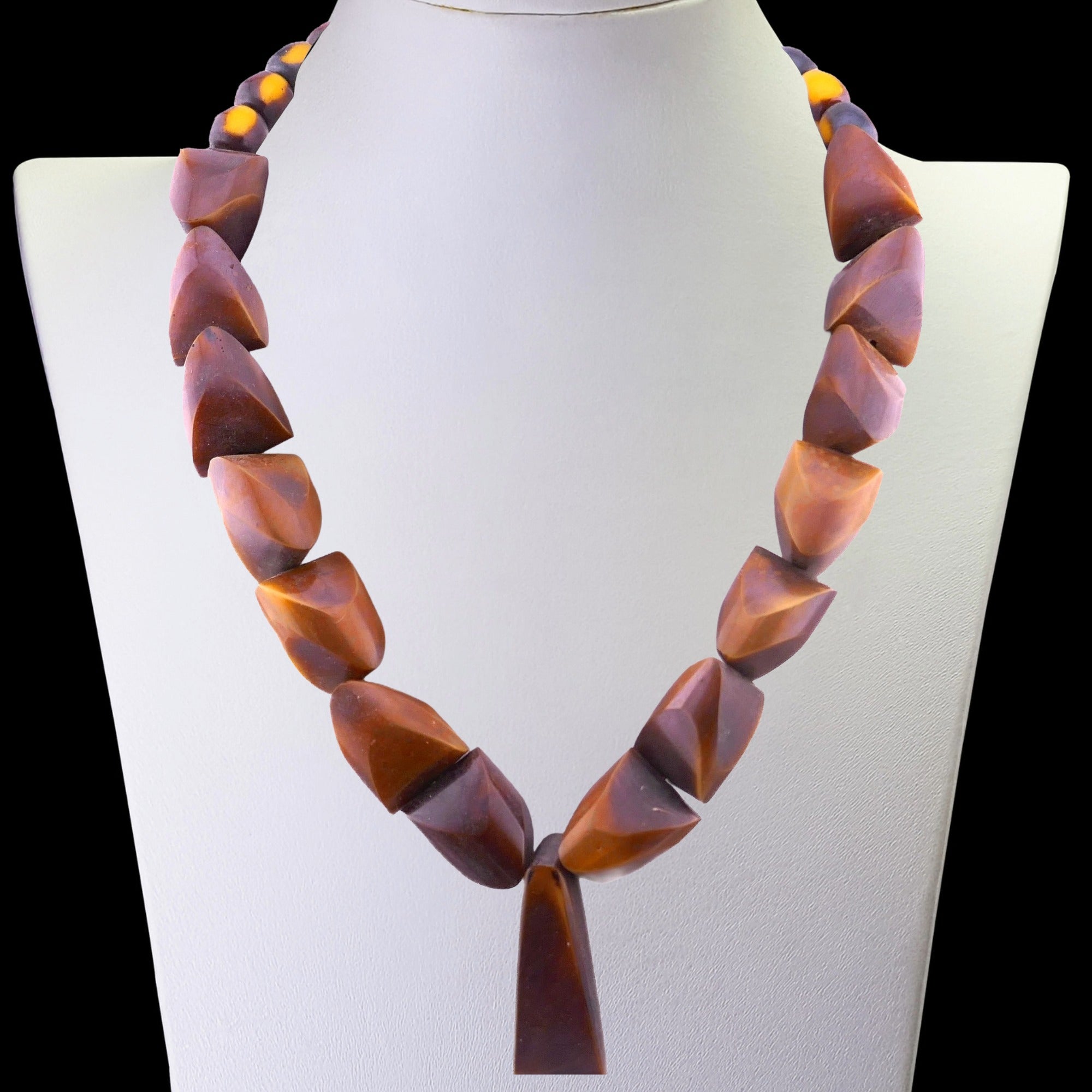 African beaded Necklace // 22" / 56 cm // Chunky brown beads with pendant // Hand made in Zimbabwe, Southern Africa // orange Presentation Pouch - FriendlyTradingCo