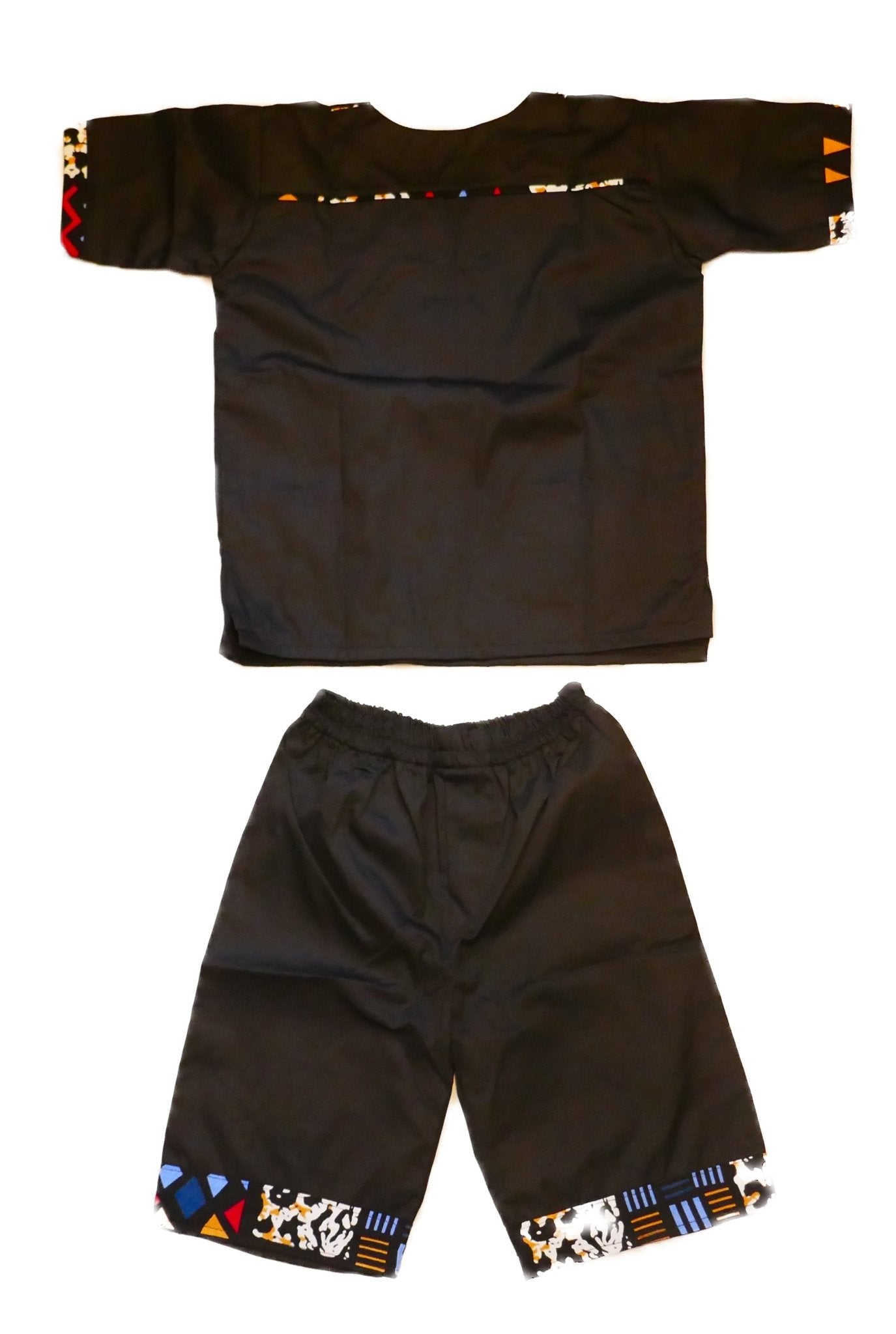 African Dashiki Shirt & Shorts set for Boys and Girls // Black with African colours // Contemporary design // Ages from 8 - 14 depending on child`s size - FriendlyTradingCo