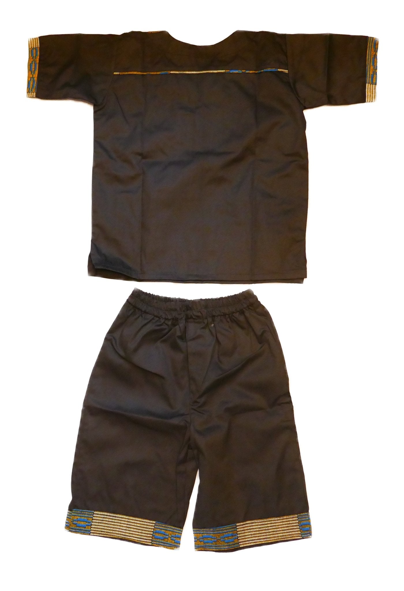 African Dashiki Shirt & Shorts set for Boys and Girls // Black with African colours // Contemporary design // Ages from 8 - 14 depending on child`s size - FriendlyTradingCo