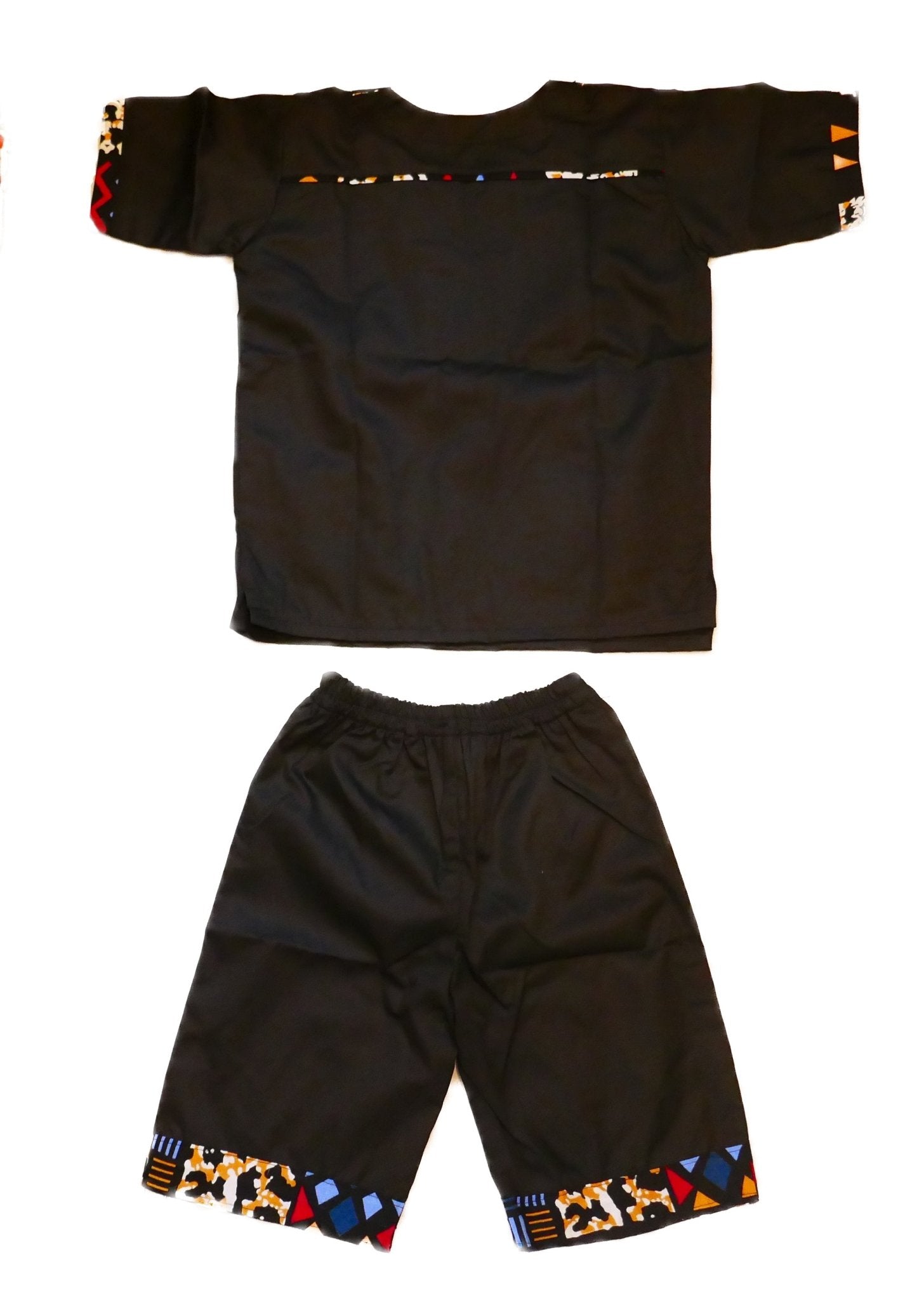 African Dashiki Shirt & Shorts set for Boys and Girls // Black with African colours // Contemporary design // Ages from 8 - 14 depending on child`s size - FriendlyTradingCo