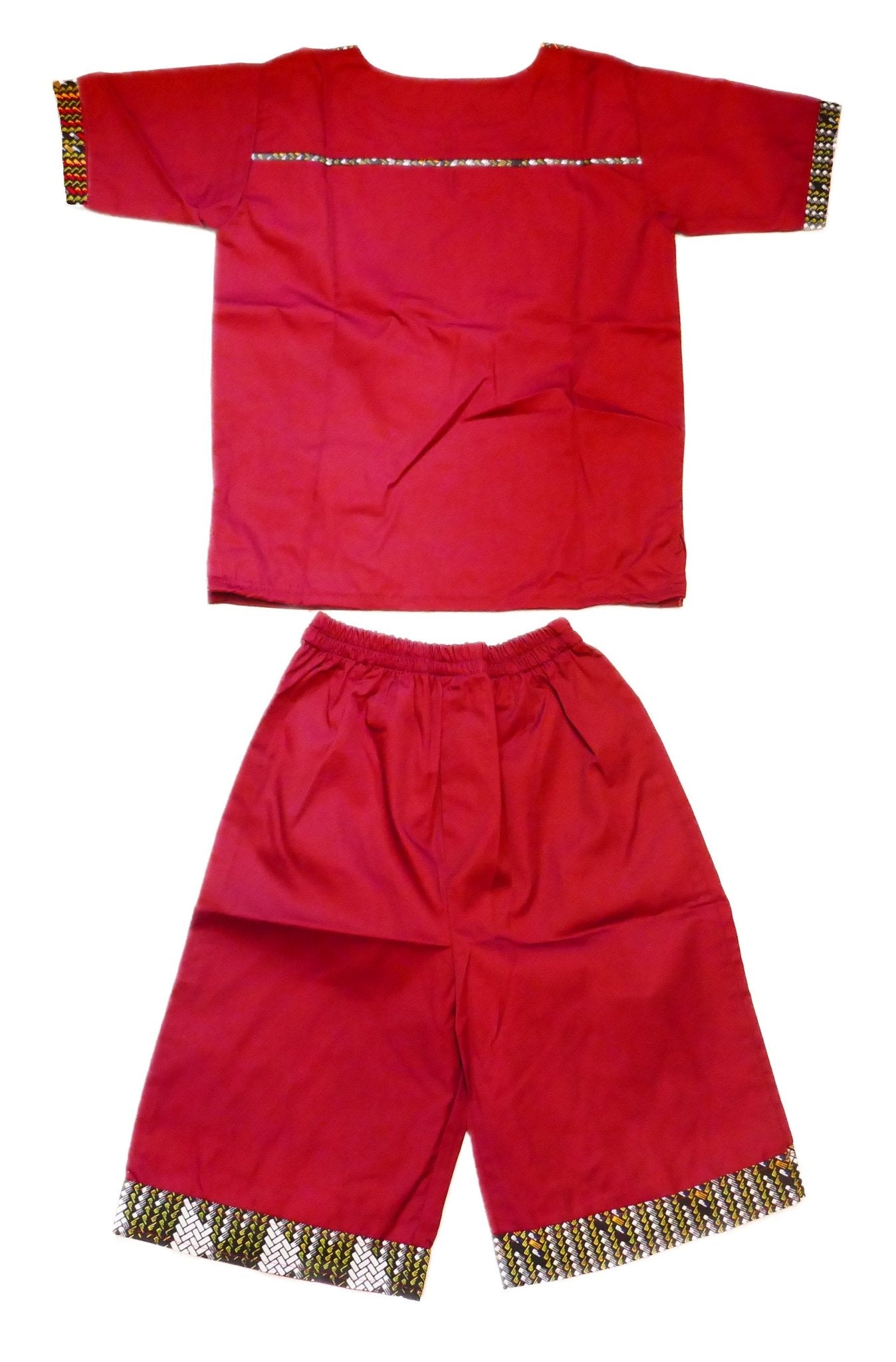 African Dashiki Shirt & Shorts set for Boys and Girls // Burgundy with African colours // Contemporary design // Ages from 8 - 14 depending on child`s size - FriendlyTradingCo