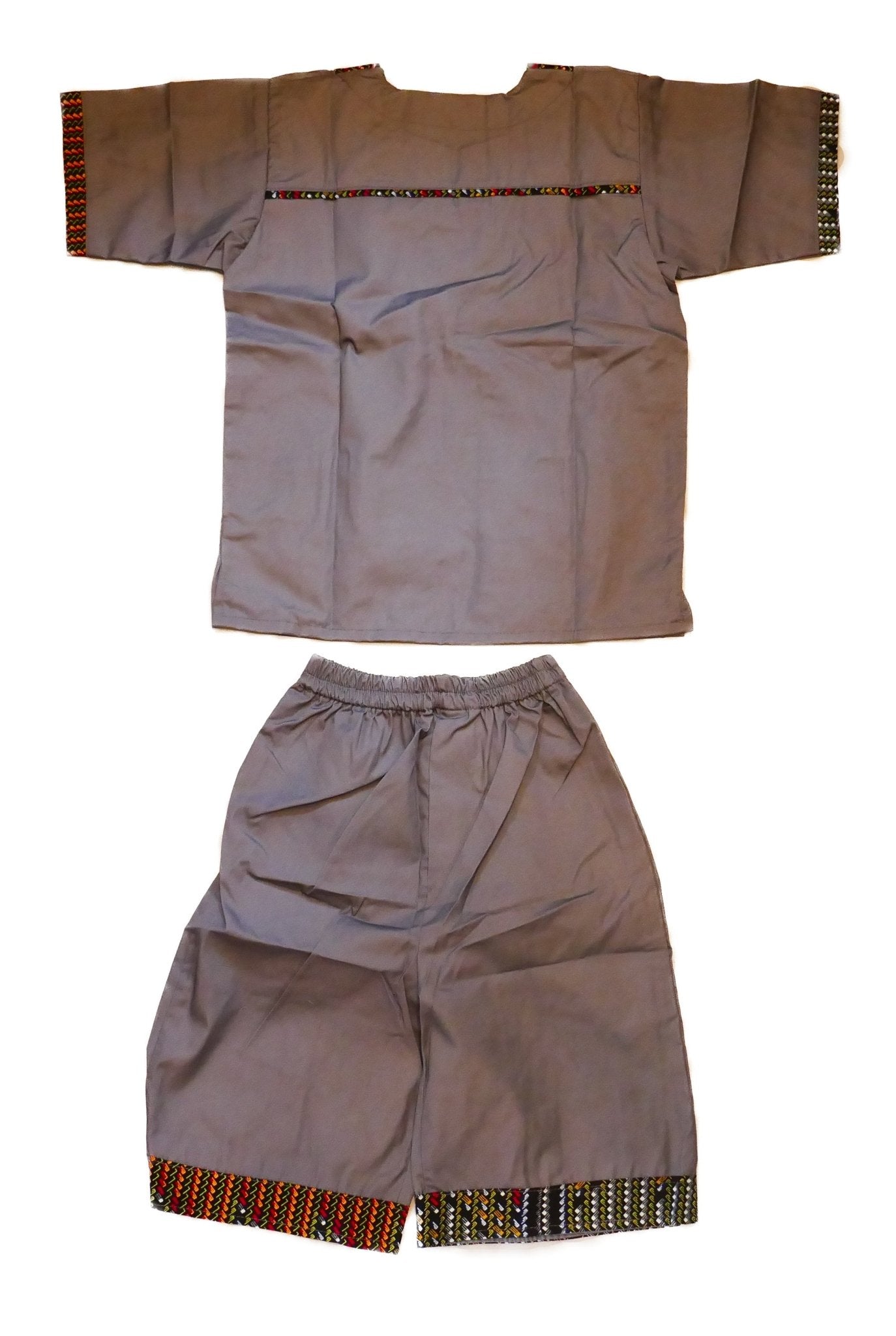 African Dashiki Shirt & Shorts set for Boys and Girls // Grey with African colours // Contemporary design // Ages from 8 - 14 depending on child`s size - FriendlyTradingCo