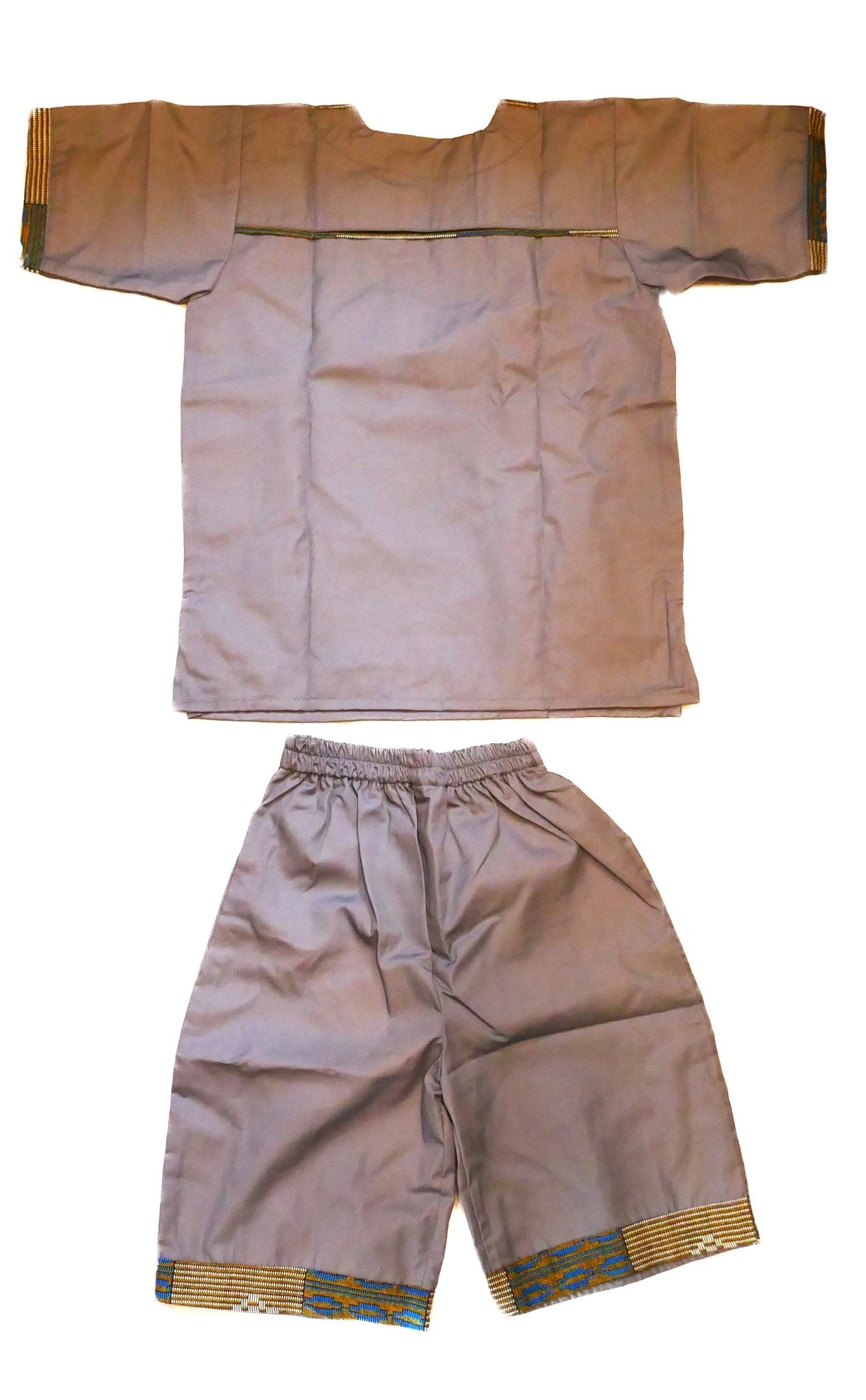 African Dashiki Shirt & Shorts set for Boys and Girls // Grey with African colours // Contemporary design // Ages from 8 - 14 depending on child`s size - FriendlyTradingCo