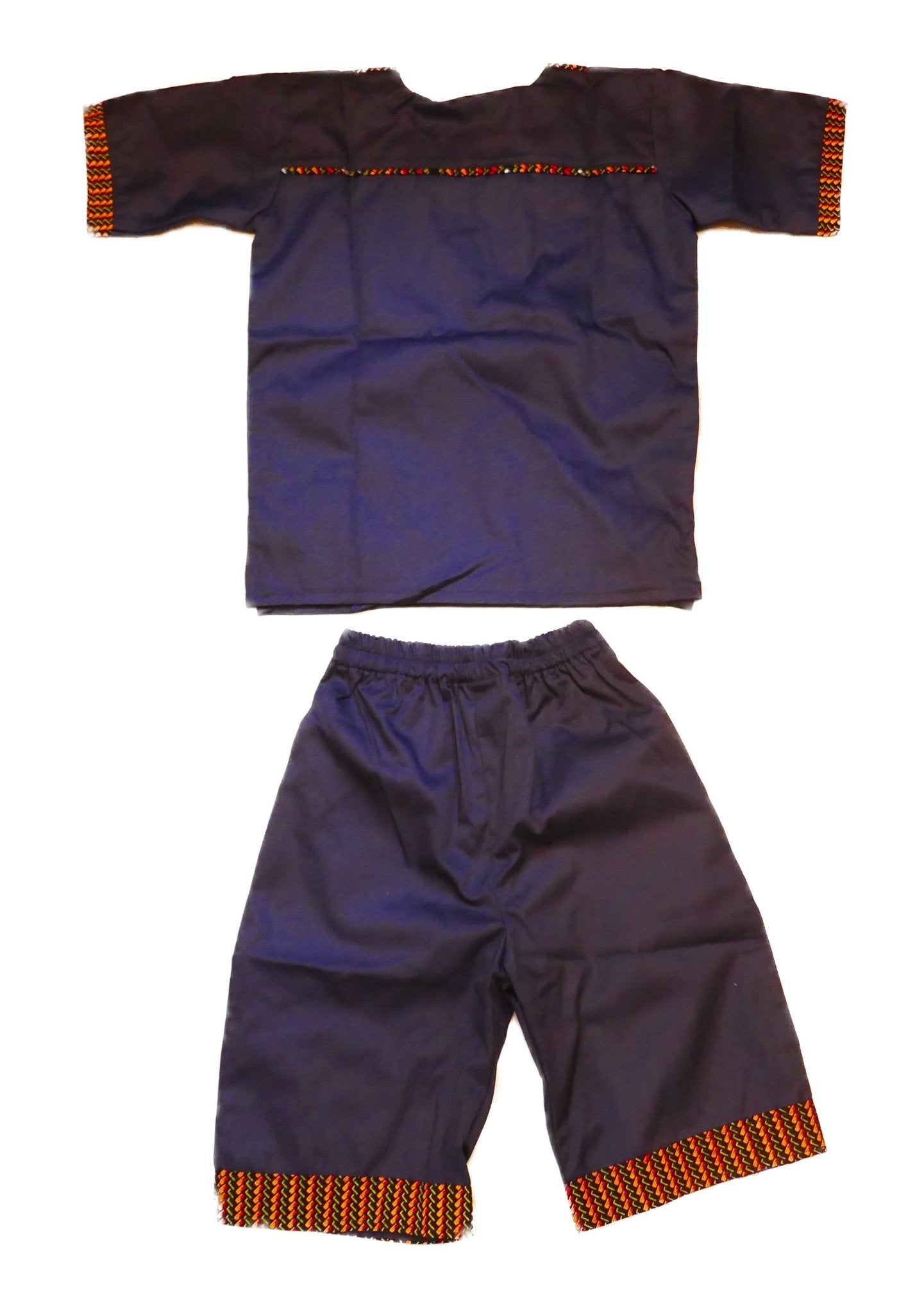 African Dashiki Shirt & Shorts set for Boys and Girls // Navy Blue with African colours // Contemporary design // Ages from 8 - 14 depending on child`s size - FriendlyTradingCo