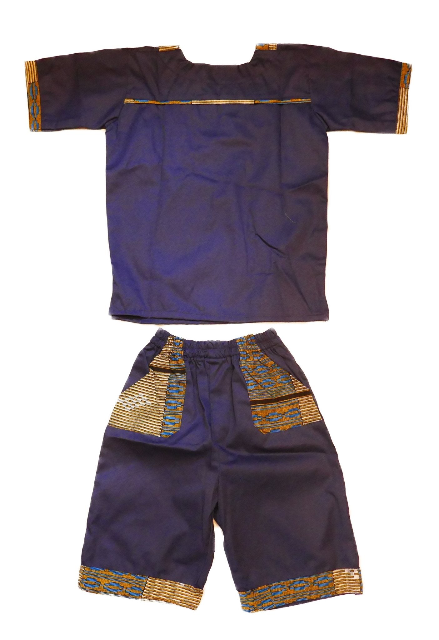 African Dashiki Shirt & Shorts set for Boys and Girls // Navy Blue with African colours // Contemporary design // Ages from 8 - 14 depending on child`s size - FriendlyTradingCo