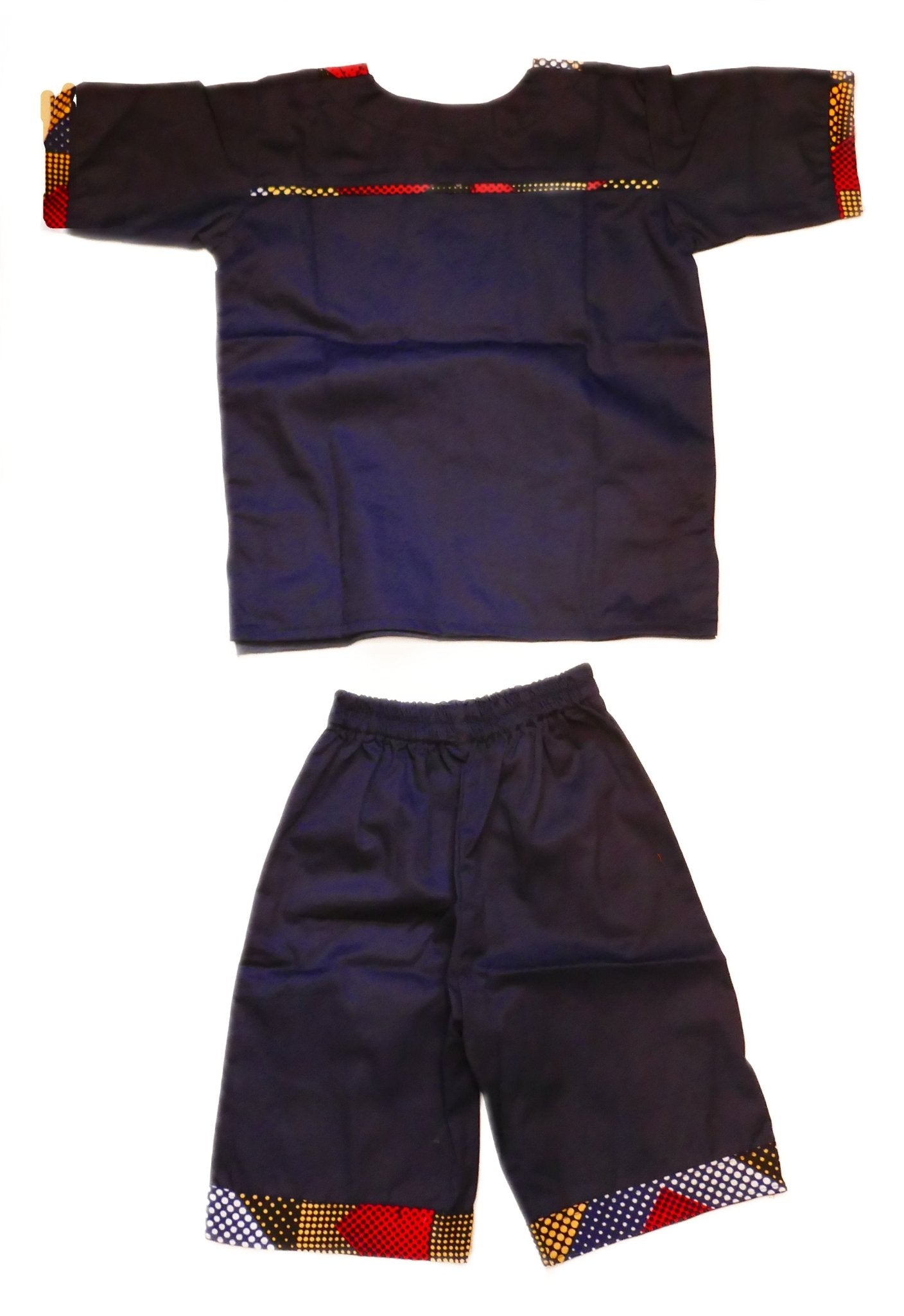 African Dashiki Shirt & Shorts set for Boys and Girls // Navy Blue with African colours // Contemporary design // Ages from 8 - 14 depending on child`s size - FriendlyTradingCo
