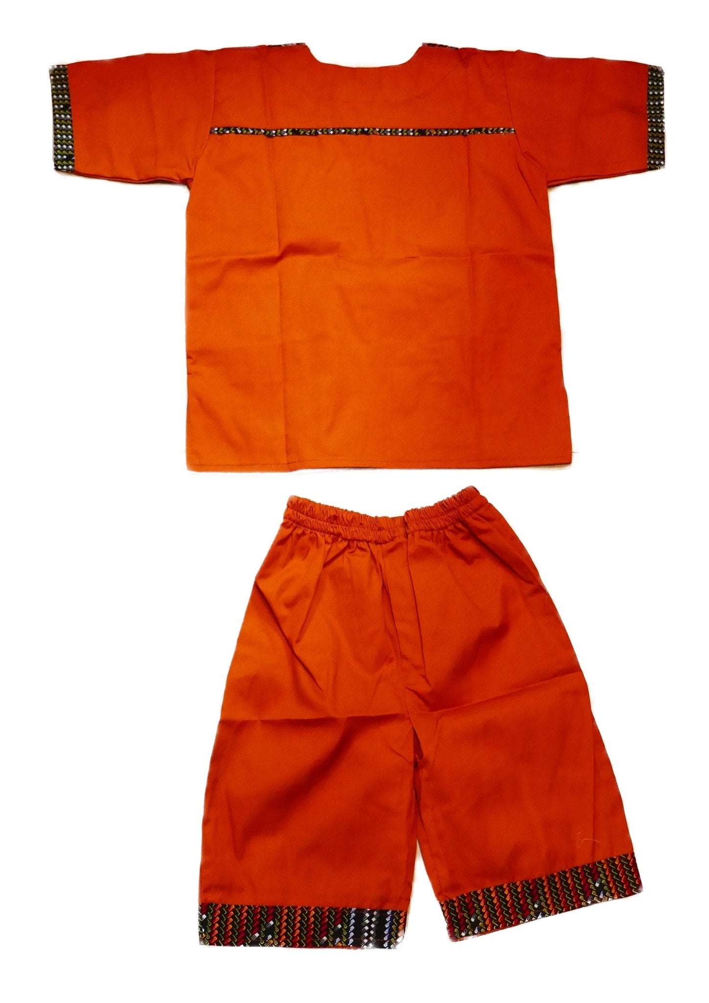 African Dashiki Shirt & Shorts set for Boys and Girls // Orange with African colours // Contemporary design // Ages from 8 - 14 depending on child`s size - FriendlyTradingCo