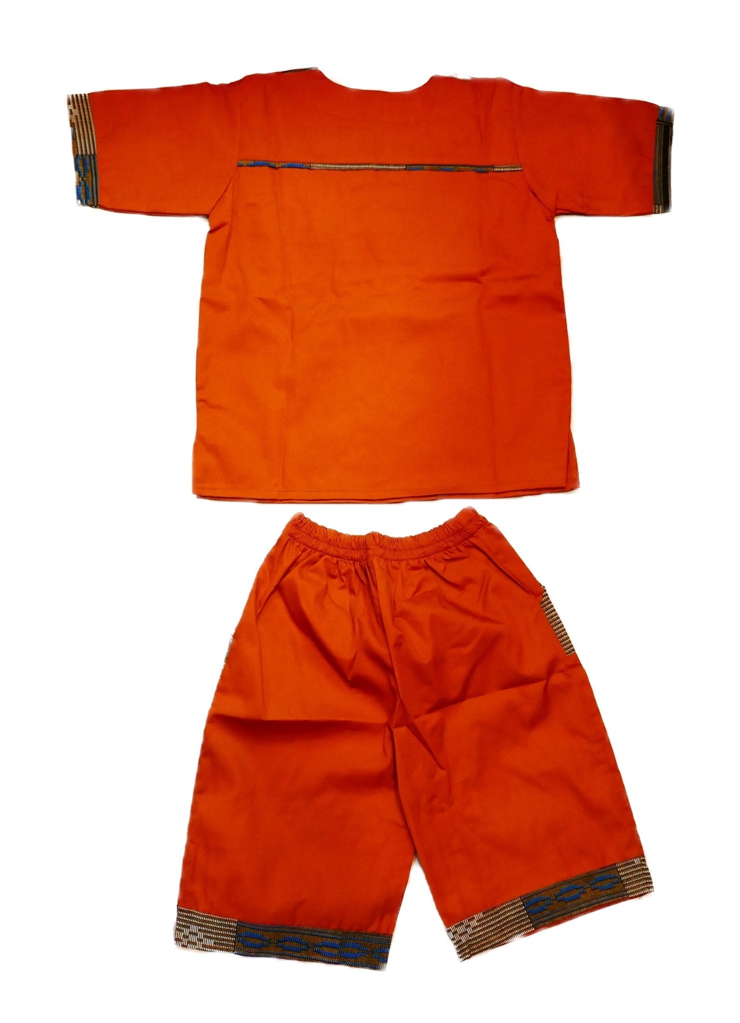 African Dashiki Shirt & Shorts set for Boys and Girls // Orange with African colours // Contemporary design // Ages from 8 - 14 depending on child`s size - FriendlyTradingCo