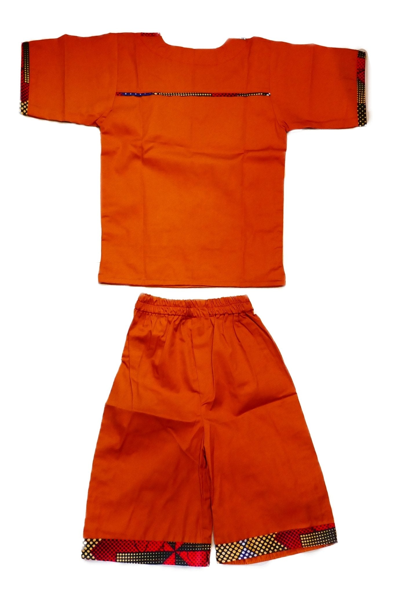 African Dashiki Shirt & Shorts set for Boys and Girls // Orange with African colours // Contemporary design // Ages from 8 - 14 depending on child`s size - FriendlyTradingCo