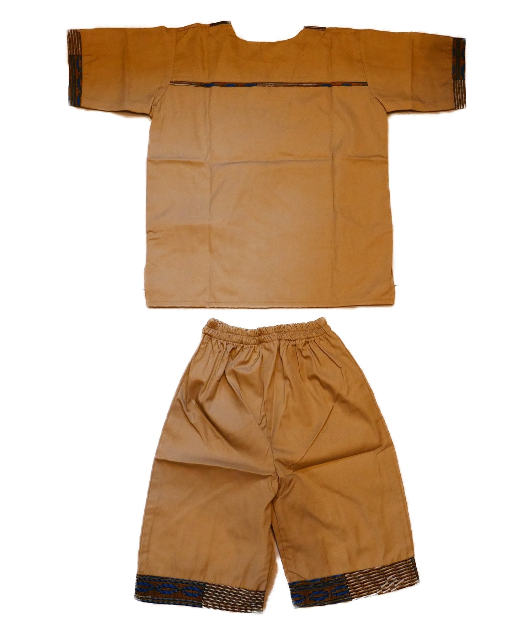 African Dashiki Shirt & Shorts set for Boys and Girls // Tan with African colours // Contemporary design // Ages from 8 - 14 depending on child`s size - FriendlyTradingCo