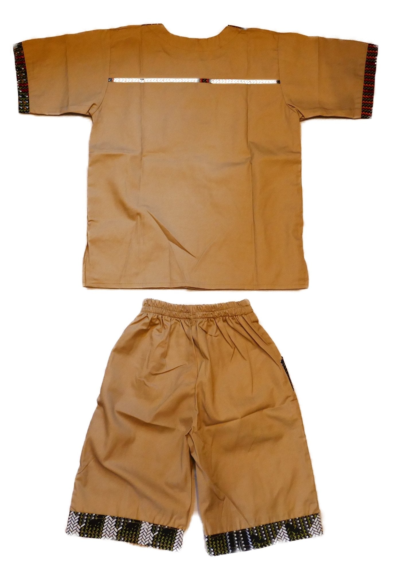 African Dashiki Shirt & Shorts set for Boys and Girls // Tan with African colours // Contemporary design // Ages from 8 - 14 depending on child`s size - FriendlyTradingCo
