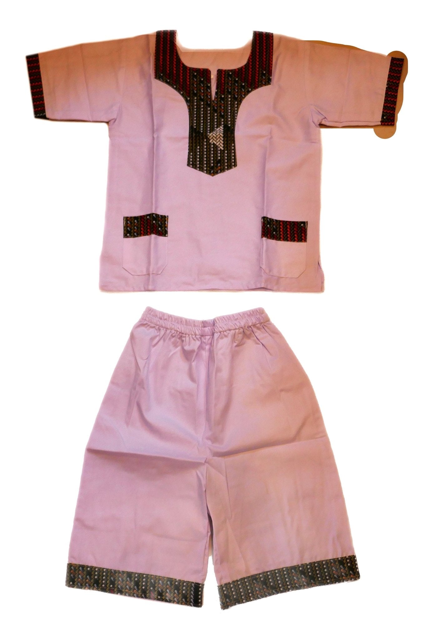 African Dashiki Shirt & Shorts set for Boys and Girls // White with African colours // Contemporary design // Ages from 8 - 14 depending on child`s size - FriendlyTradingCo