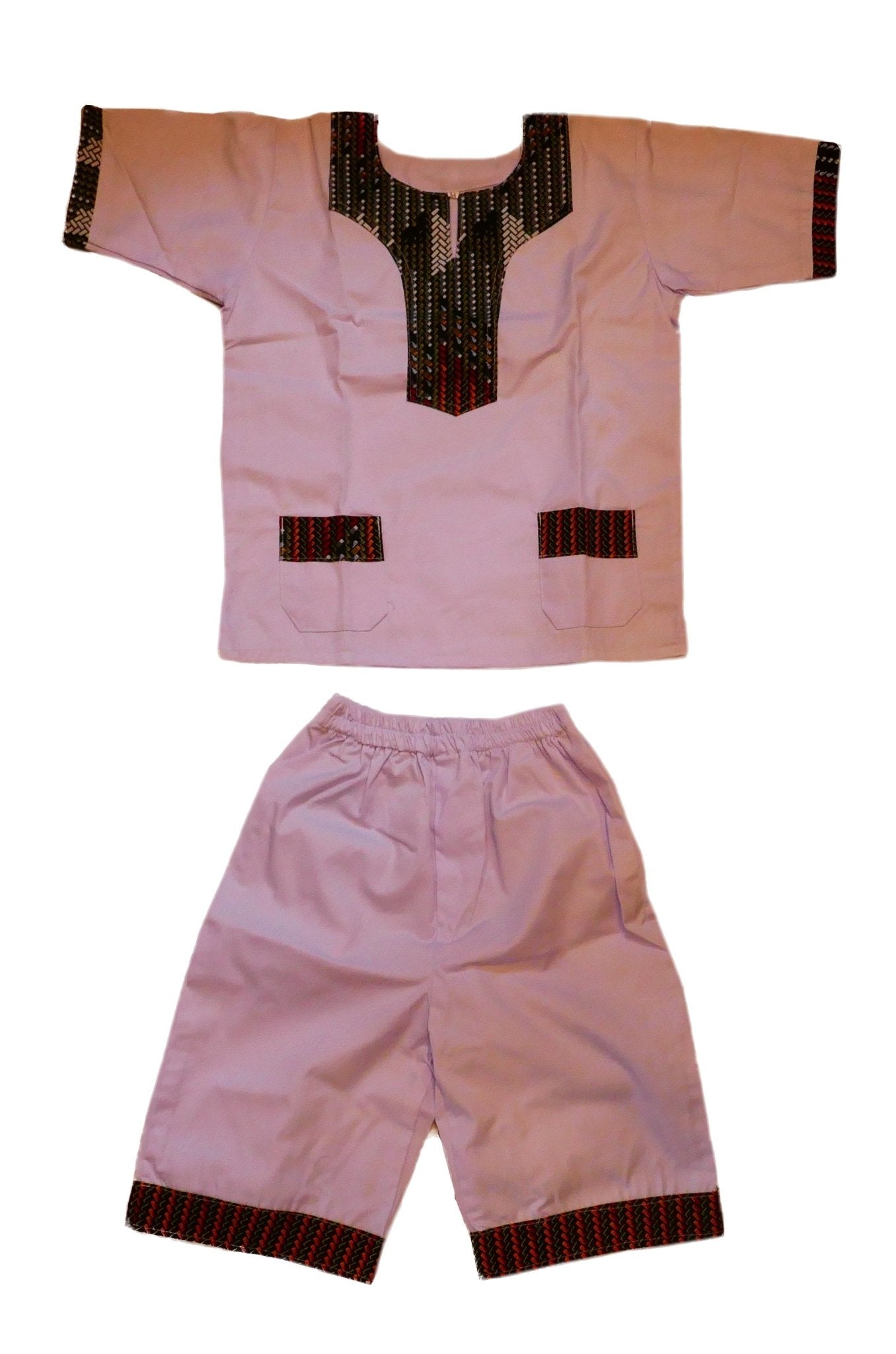 African Dashiki Shirt & Shorts set for Boys and Girls // White with African colours // Contemporary design // Ages from 8 - 14 depending on child`s size - FriendlyTradingCo