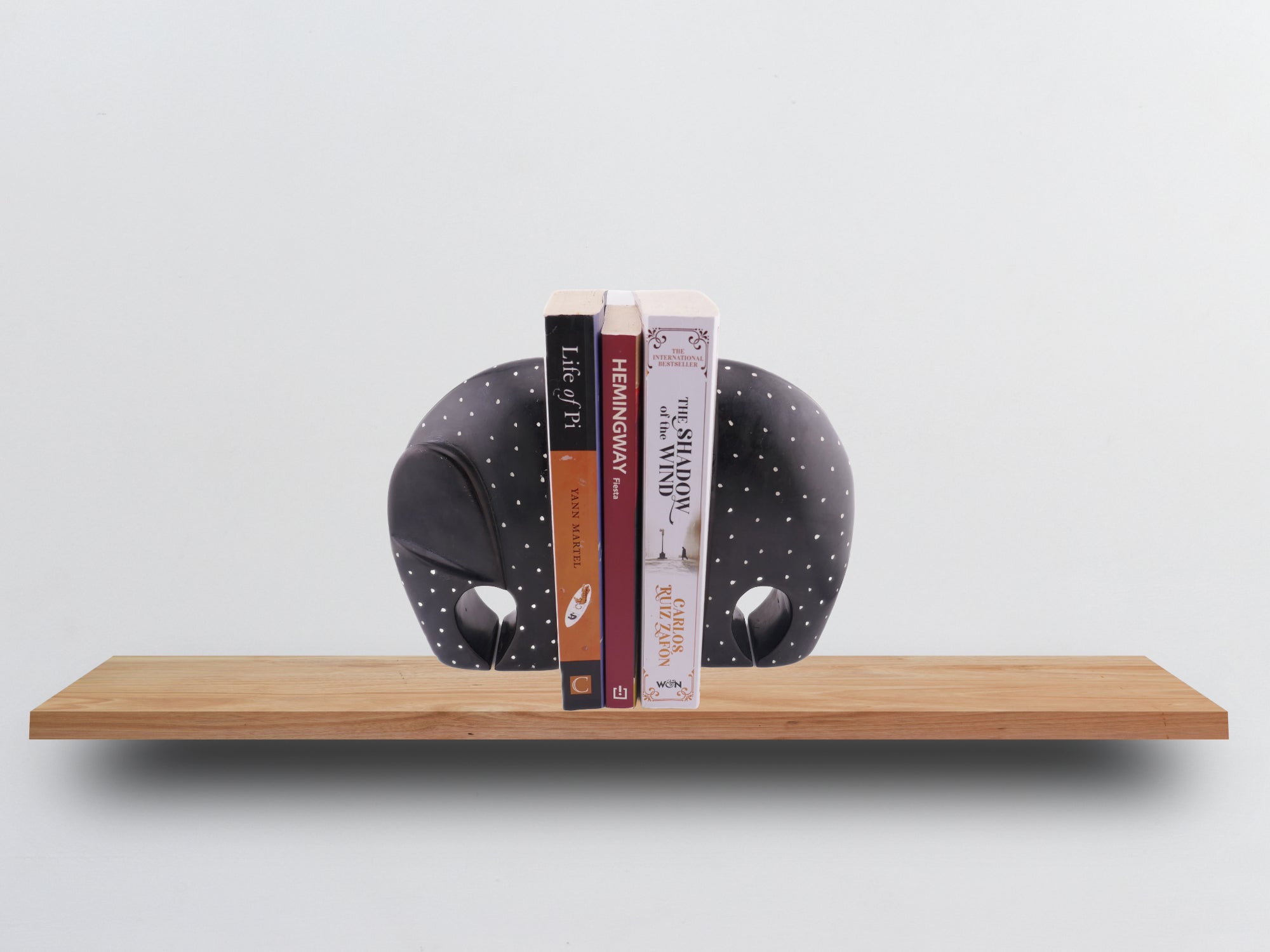 African Elephant Bookends - Black // Contemporary Stone Sculptures 17cm // Handcrafted in Stone with Story - card - FriendlyTradingCo