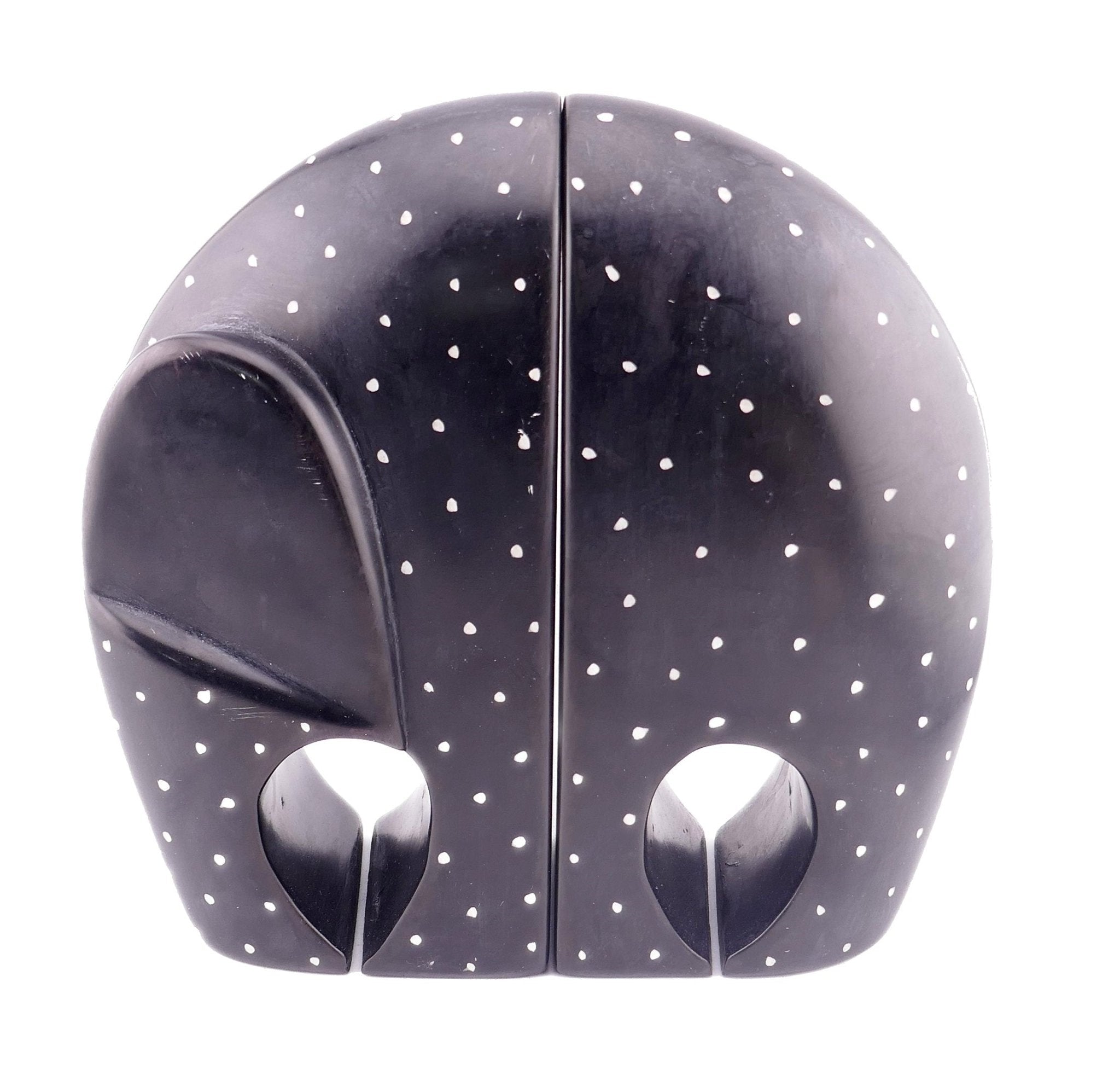 African Elephant Bookends - Black // Contemporary Stone Sculptures 17cm // Handcrafted in Stone with Story - card - FriendlyTradingCo