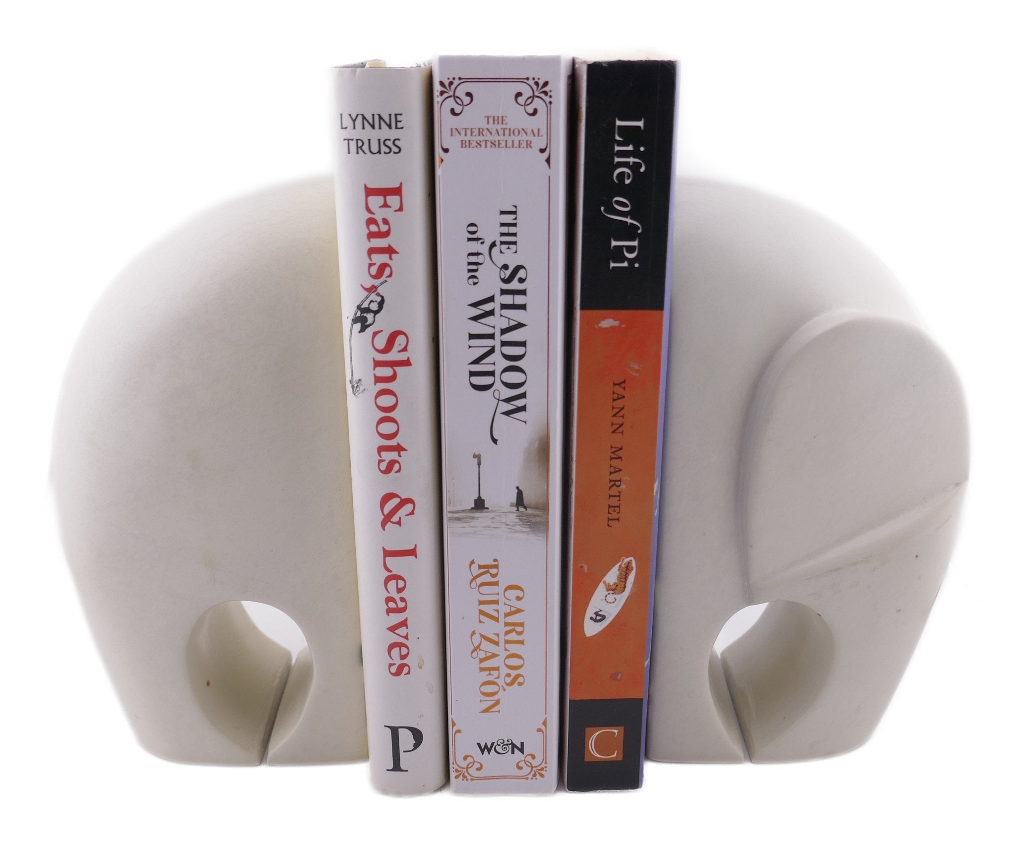 African Elephant Bookends - White // Contemporary Stone Sculptures 17cm // Handcrafted in Stone with Story - card - FriendlyTradingCo