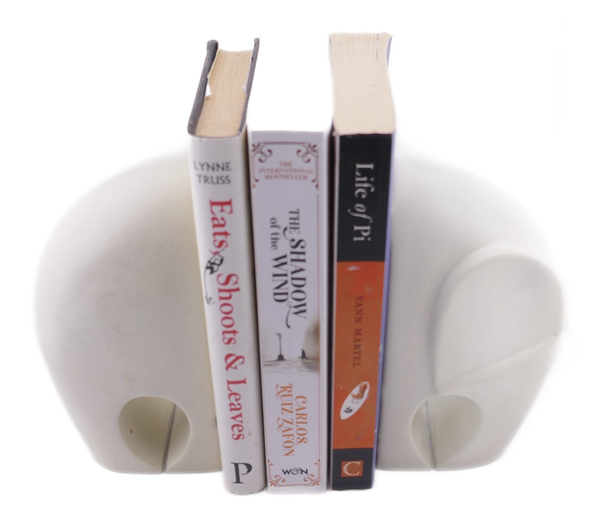African Elephant Bookends - White // Contemporary Stone Sculptures 17cm // Handcrafted in Stone with Story - card - FriendlyTradingCo