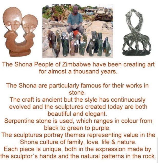 African Elephant Stone Sculpture by Zimbabwe artists 28cm 3kg with Storycard - FriendlyTradingCo