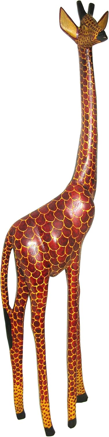 African Giraffe Carving in Wood // Handcrafted tall, heavy Jacaranda wood Giraffe Carving // 12 inch / 30 cm Giraffe // including storycard - FriendlyTradingCo