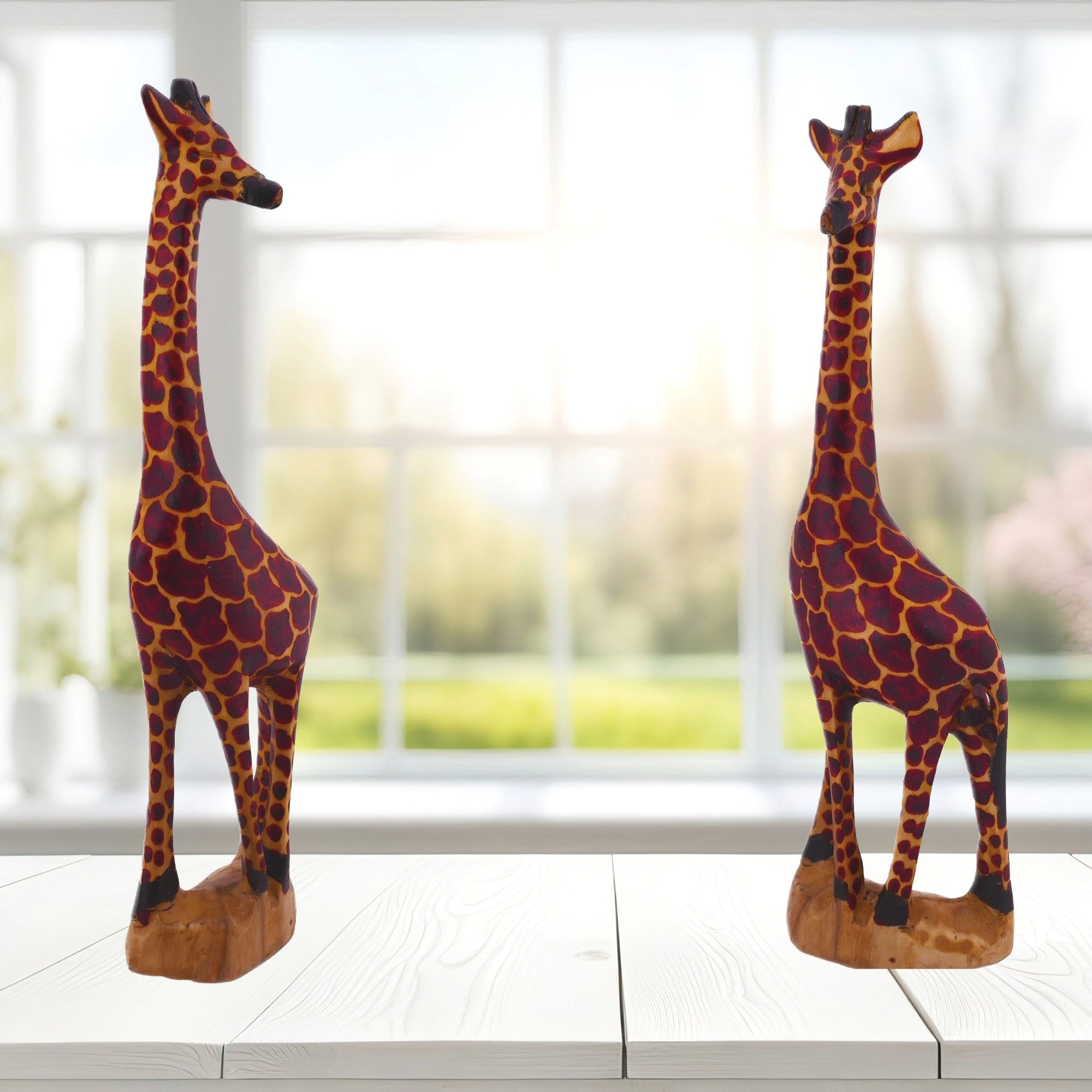 African Giraffe Carving in Wood // Handcrafted tall, heavy Jacaranda wood Giraffe Carving // 12 inch / 30 cm Giraffe // including storycard - FriendlyTradingCo