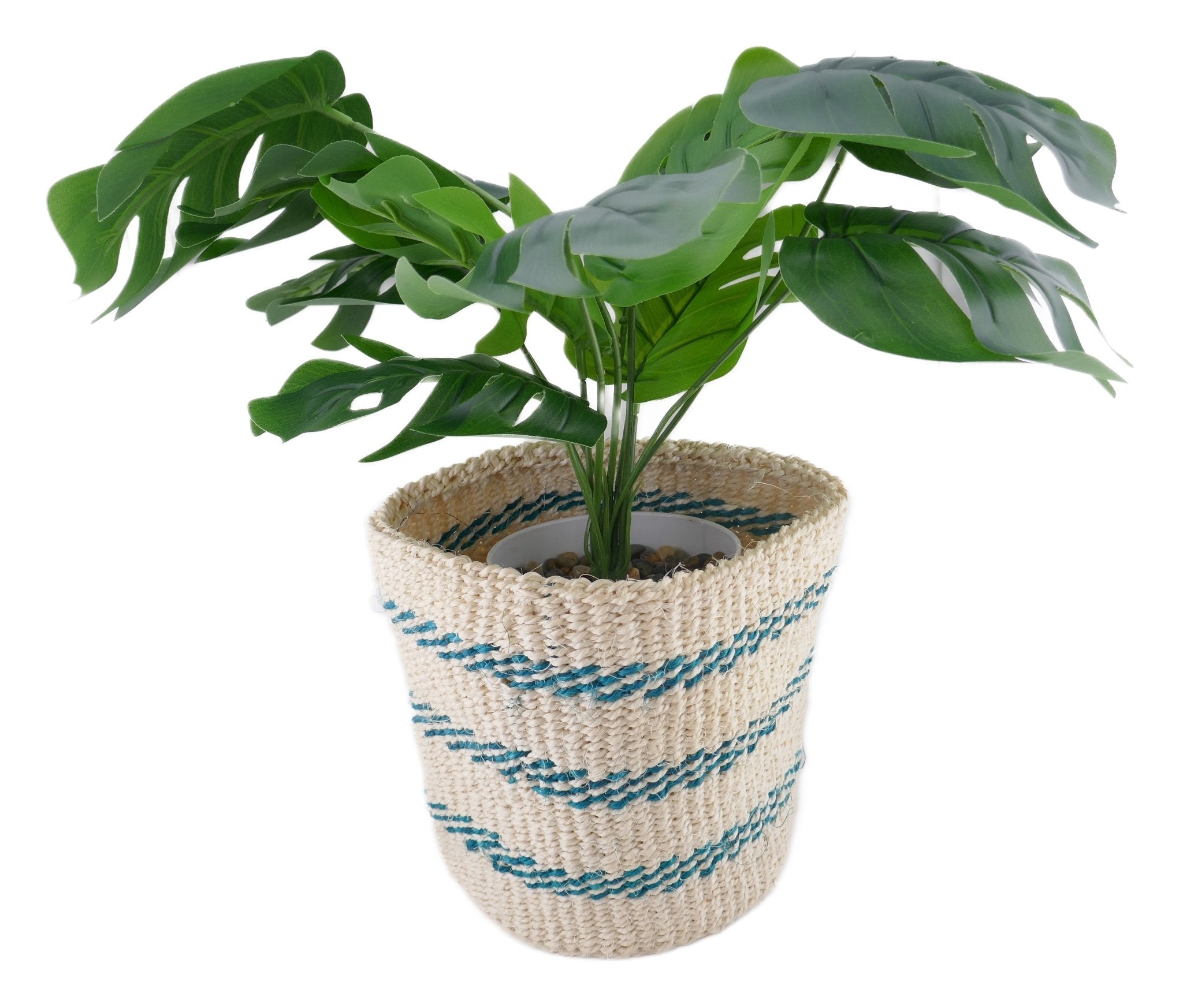 African Plant / Storage Basket / Kiondo Woven Sisal Planter / 23 cm / 9 inch wide / Blue naturals - FriendlyTradingCo