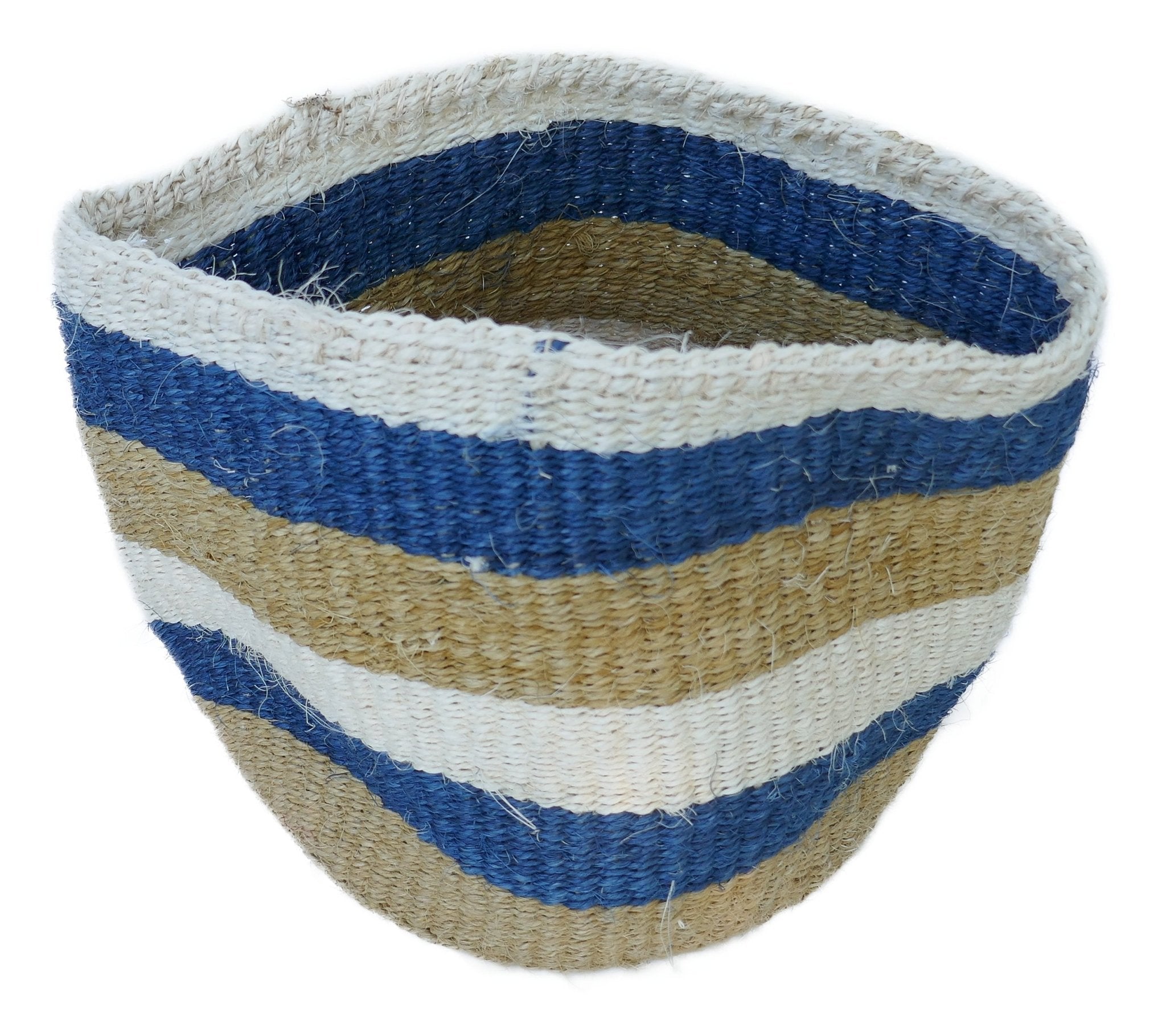 African Plant / Storage Basket / Kiondo Woven Sisal Planter / 23 cm / 9 inch wide / Blue naturals - FriendlyTradingCo